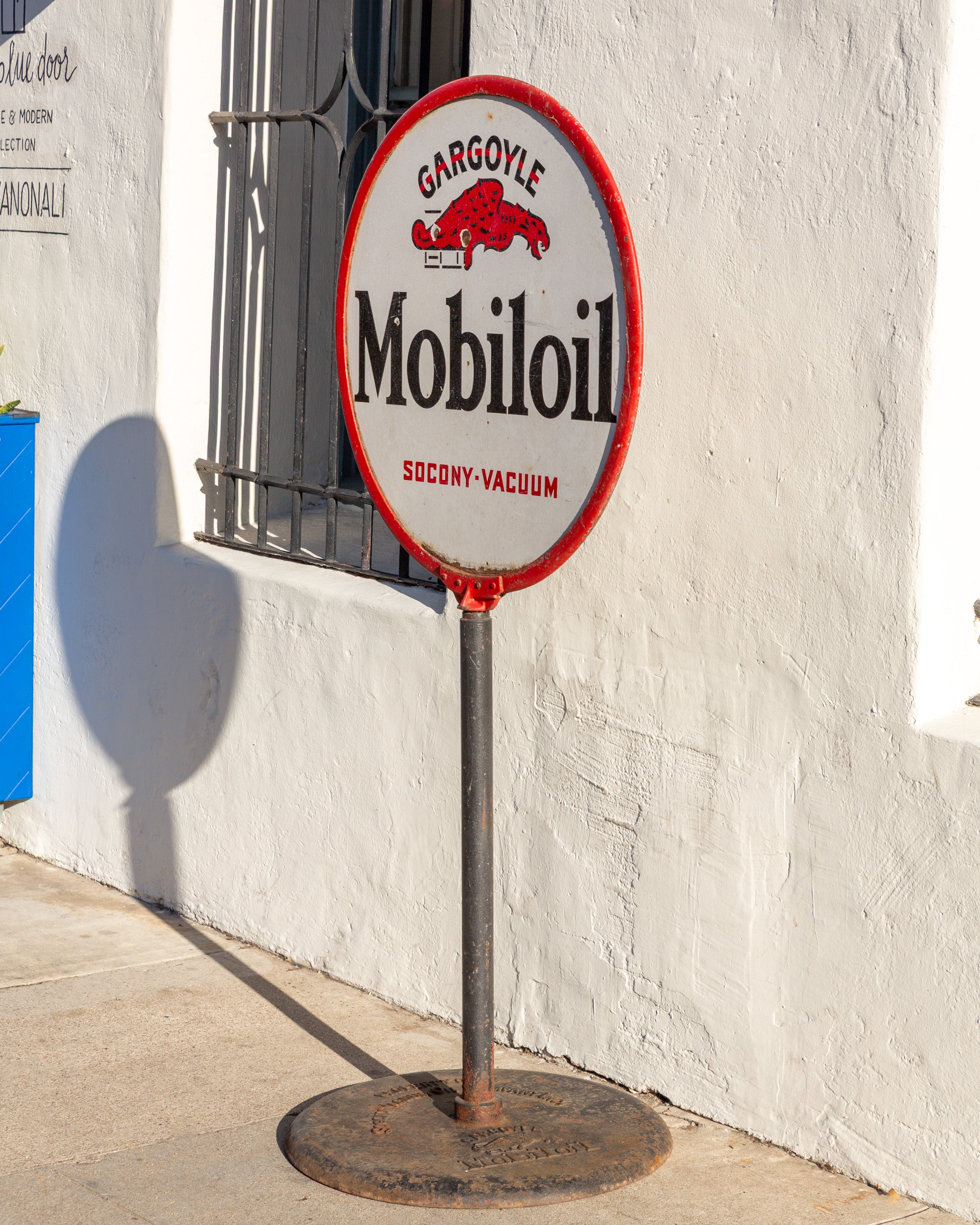 1920s Original Gargoyle Mobiloil Lollipop Curb Sign