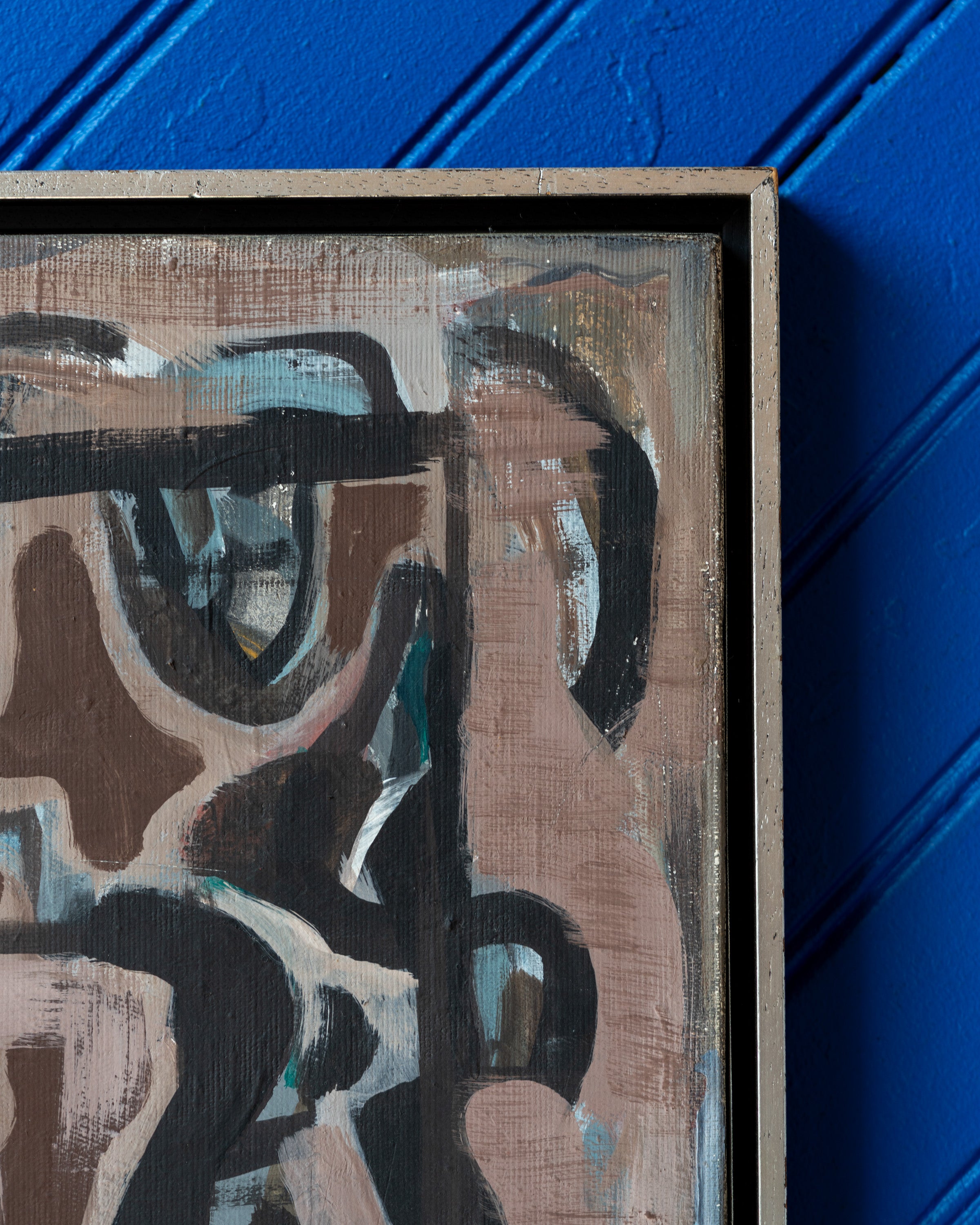 Framed Abstract Oil on Canvas,  Titled on Verso "Dos Caciques"