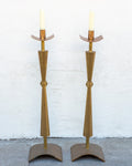 Mid Century Solid Brass Pricket Candlesticks