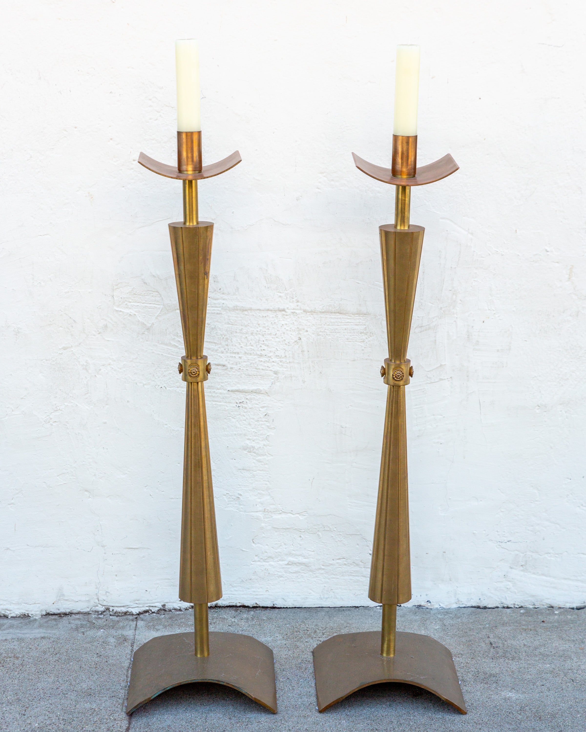 Mid Century Solid Brass Pricket Candlesticks