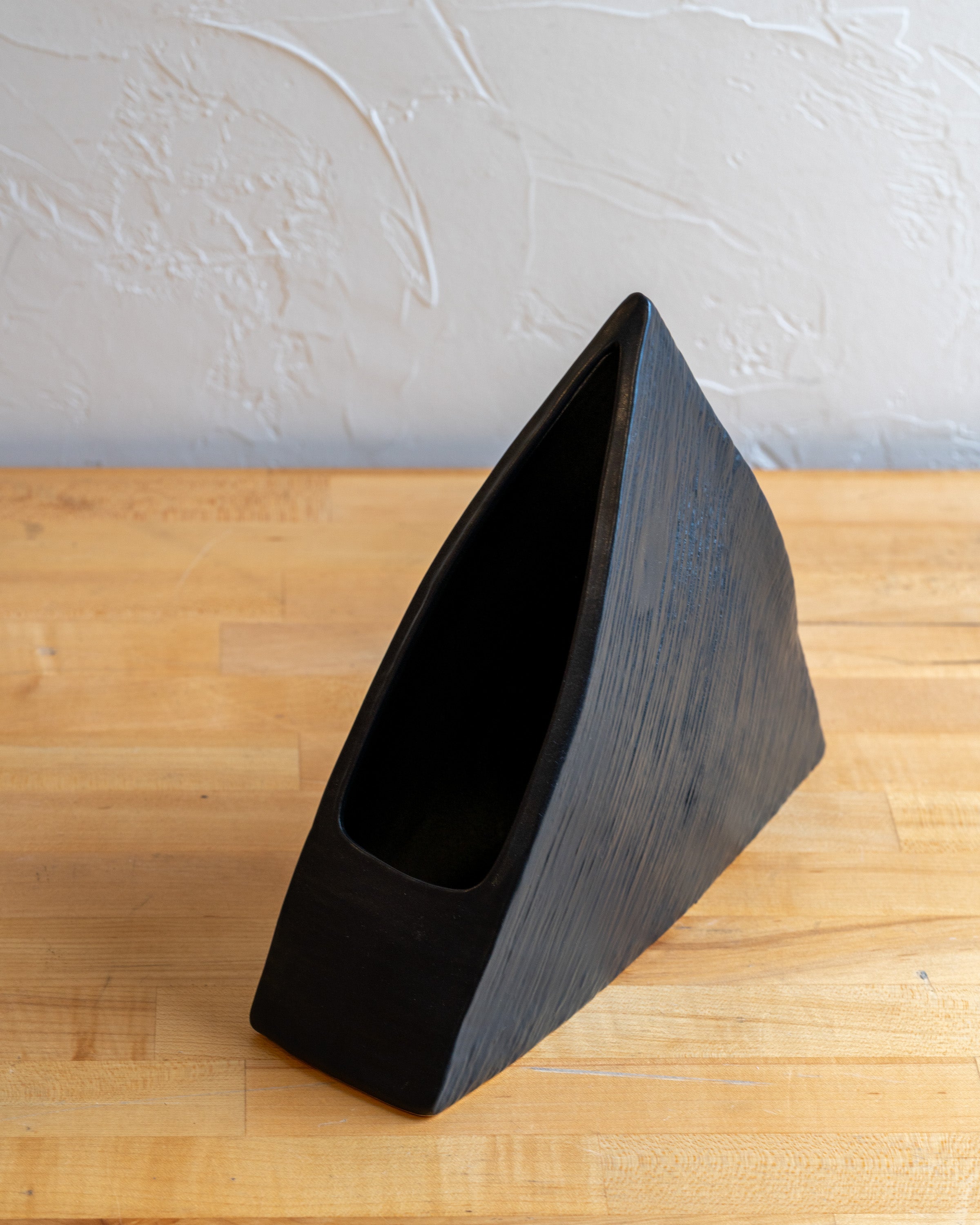 Vintage Black Ceramic Pyramid Ikebana Vase, Japan
