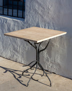 Vintage Hand Forged Iron Sculptural Table Base with Travertine Marble Top