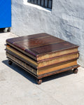 Coffee Table Maitland Smith Embossed Leather Stacking Books (2 Drawer on One Sid
