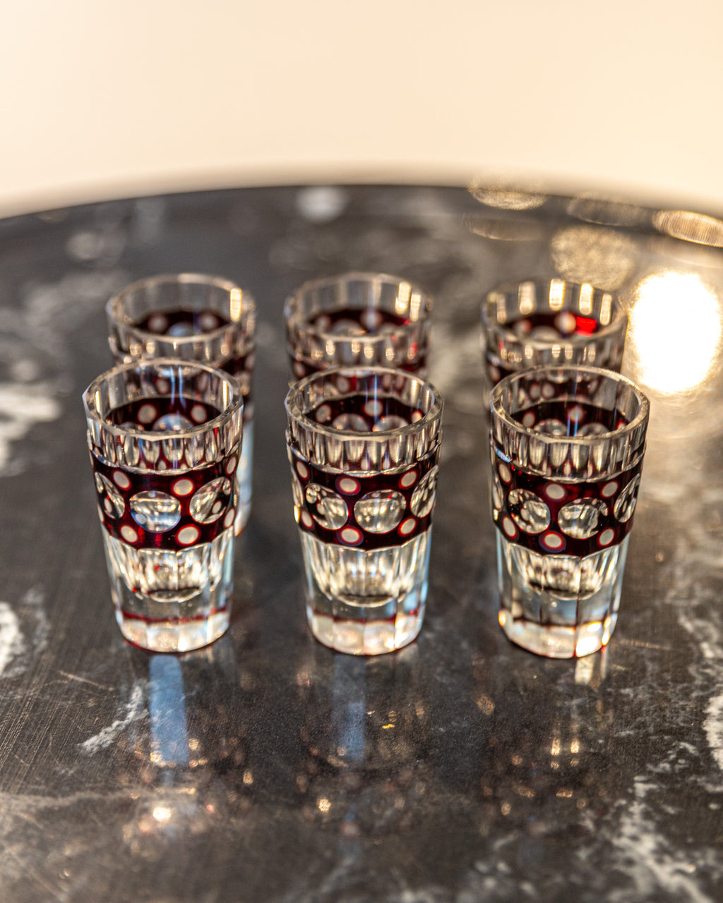 Cut to Clear Art Deco Bohemian Glass Decanter and Shot Glass Set