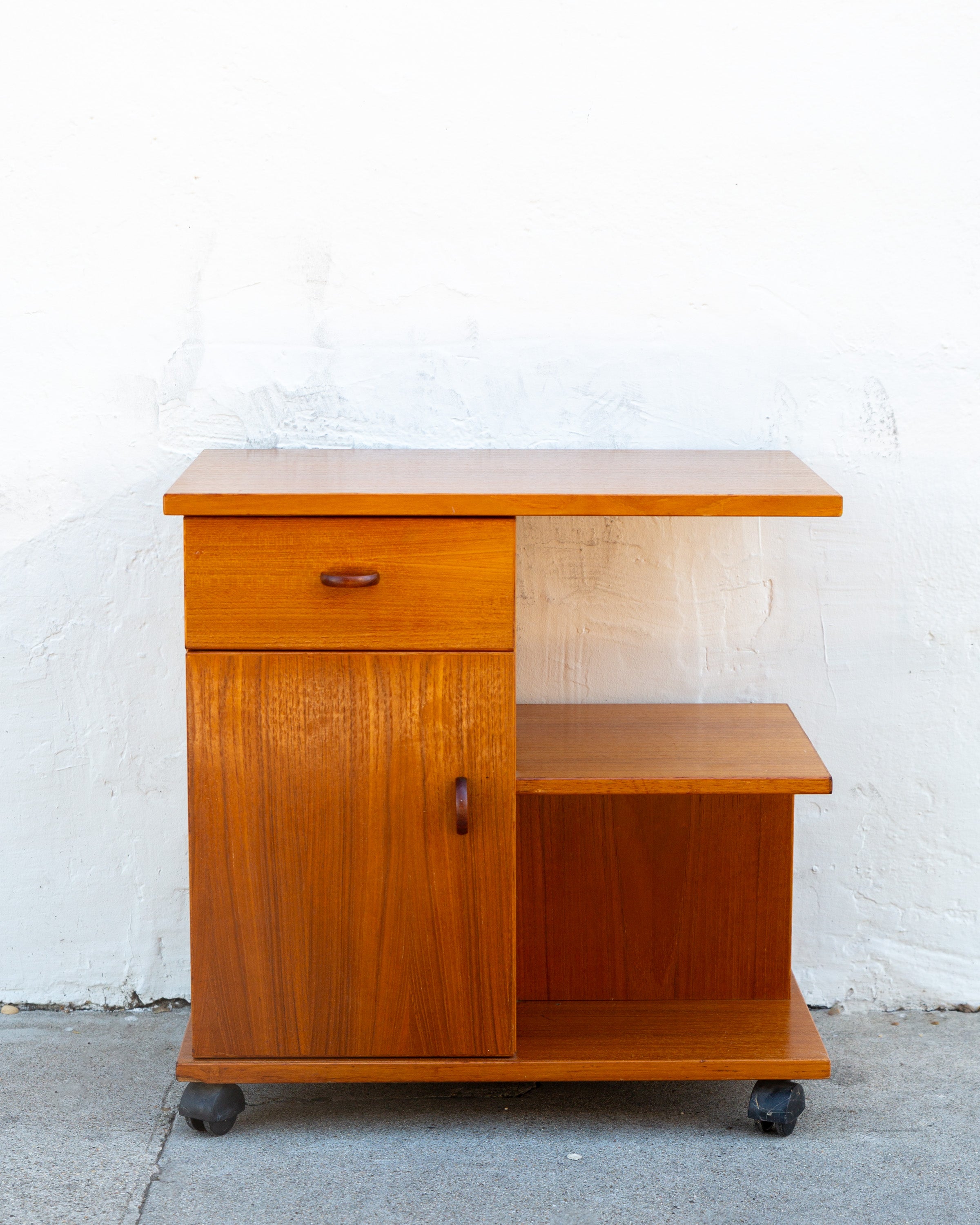 Vintage Danish Teak Rolling Cabinet Cart