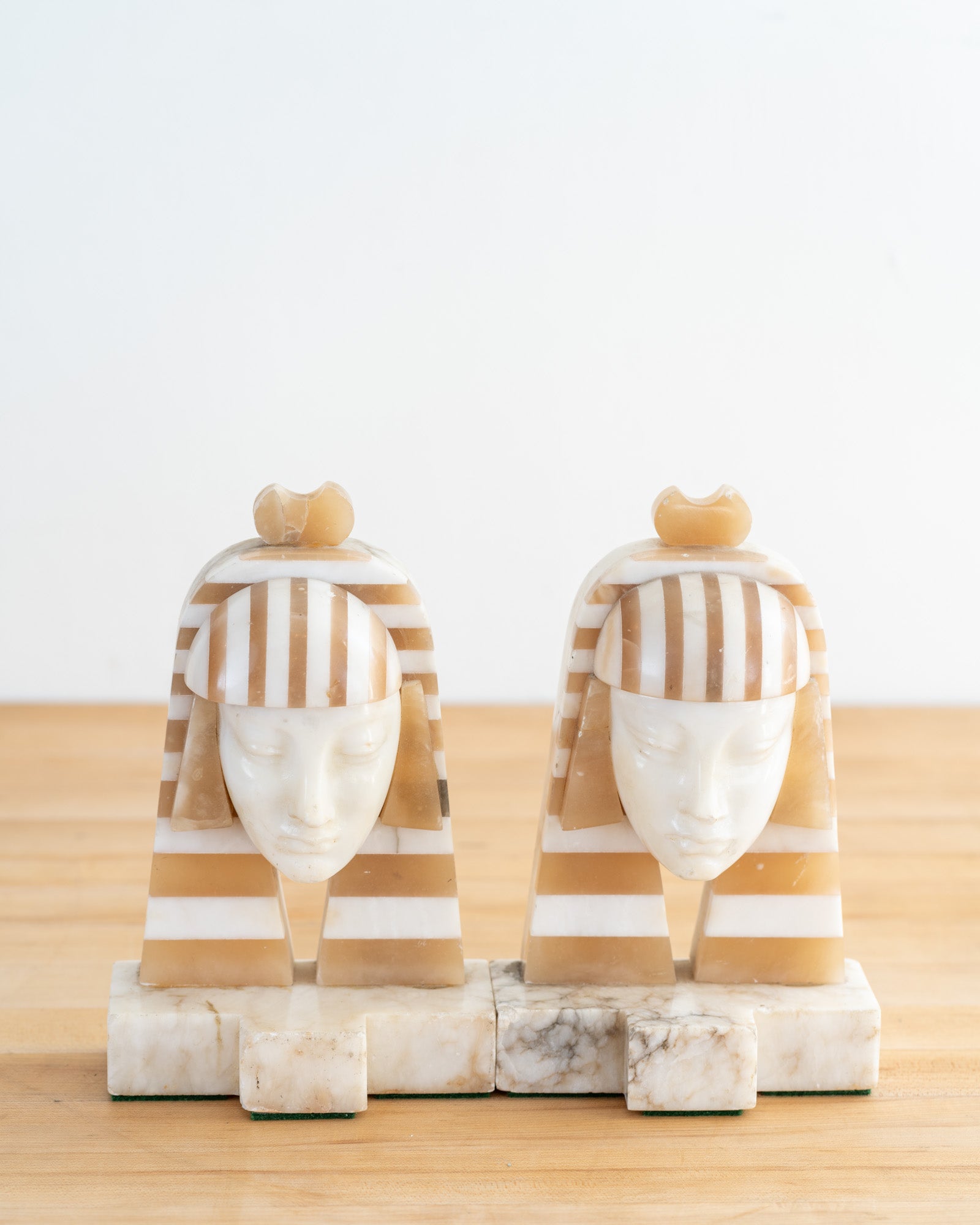 Pair of 1920's Hand Carved Italian Alabaster Art Deco Bookends