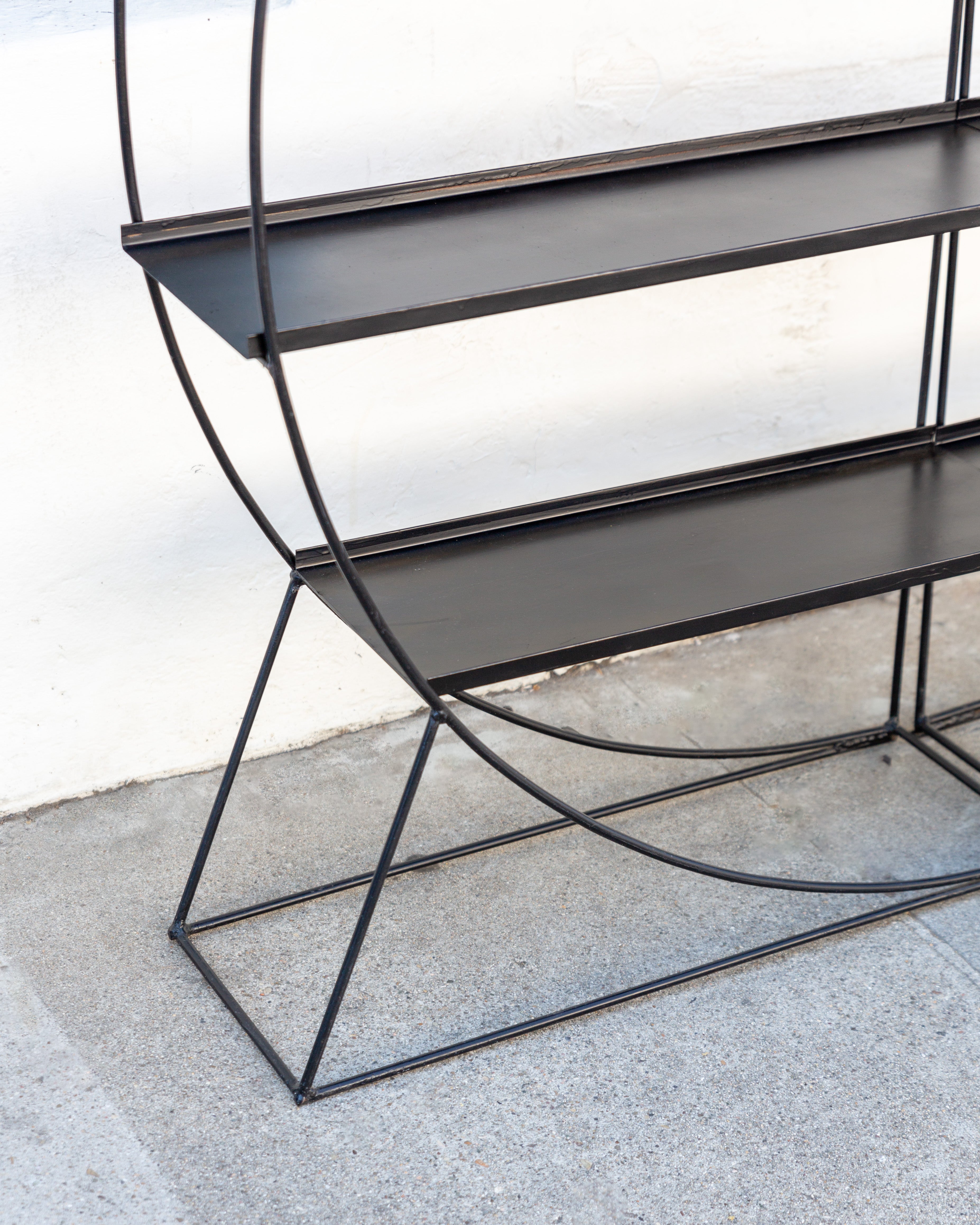 Mid Century Black Metal Full Moon Etagere Rack