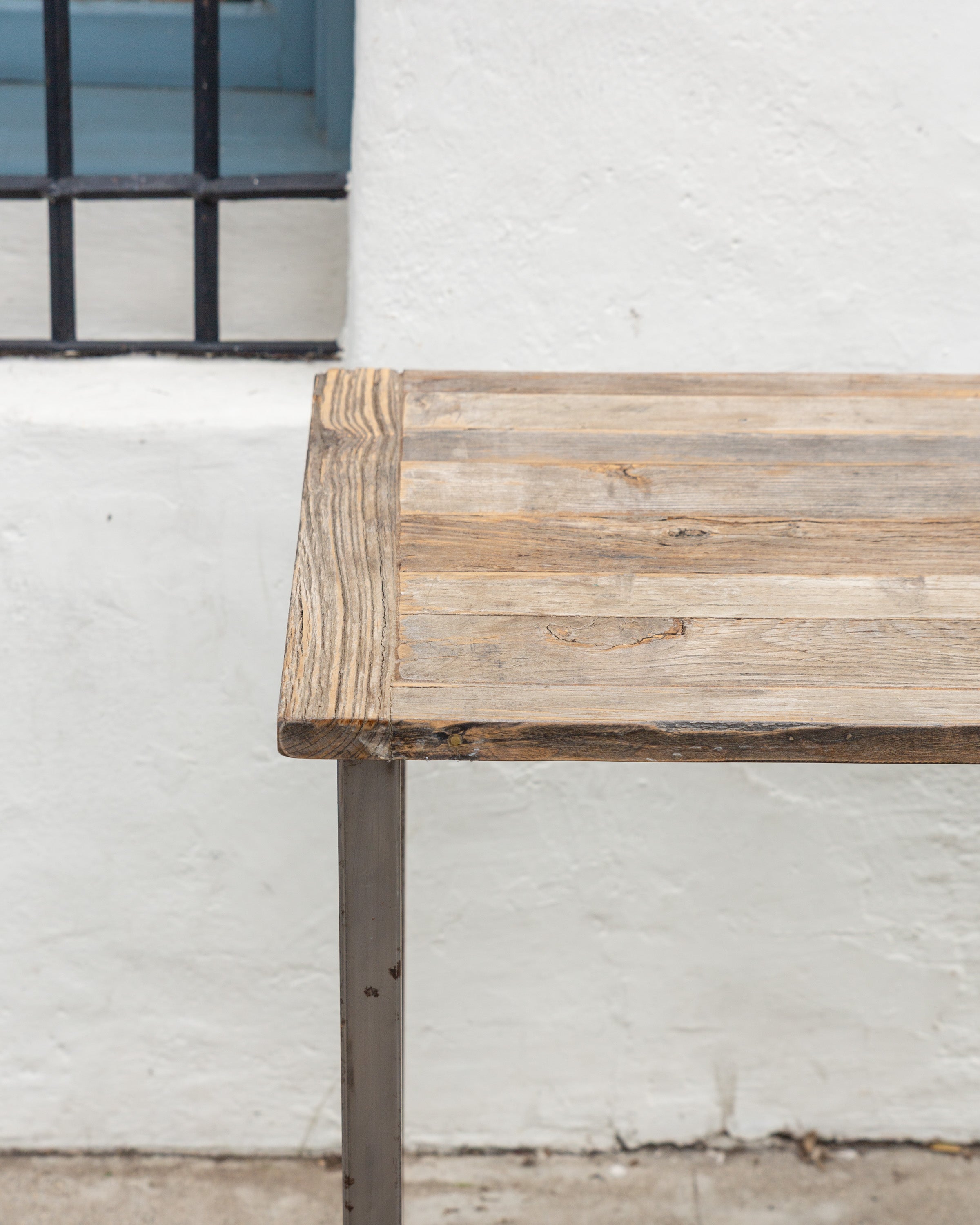 Industrial Metal Frame Bar Height Table with Aged Wood Top