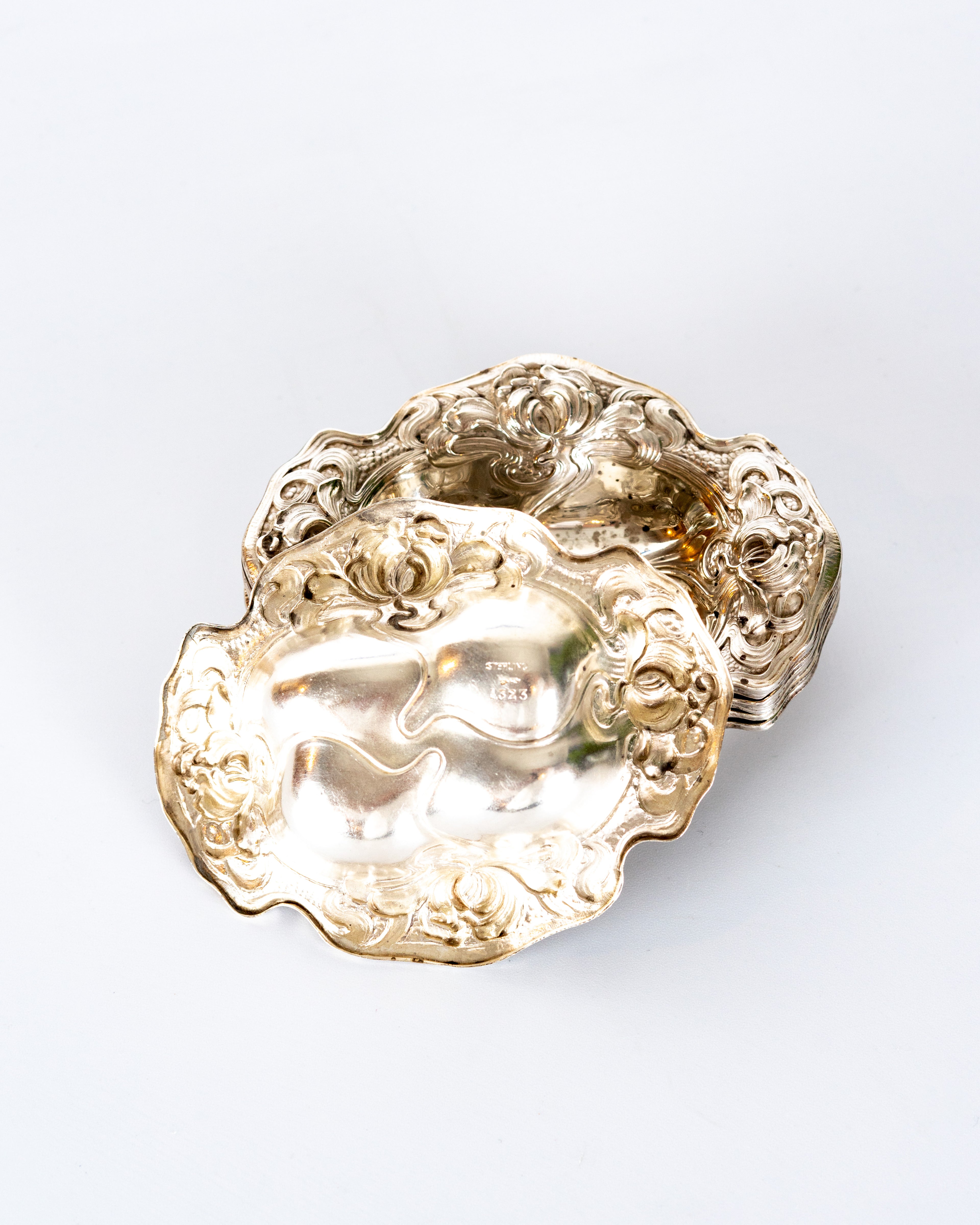 Set of Eight Sterling Silver Art Nouveau Salt Cellars Circa 1890-1910