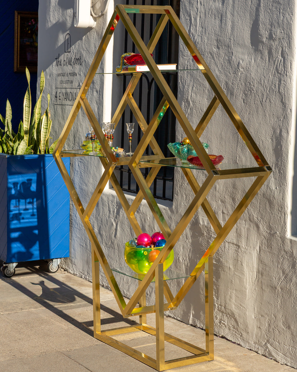1980s Brass Diamond Etagere