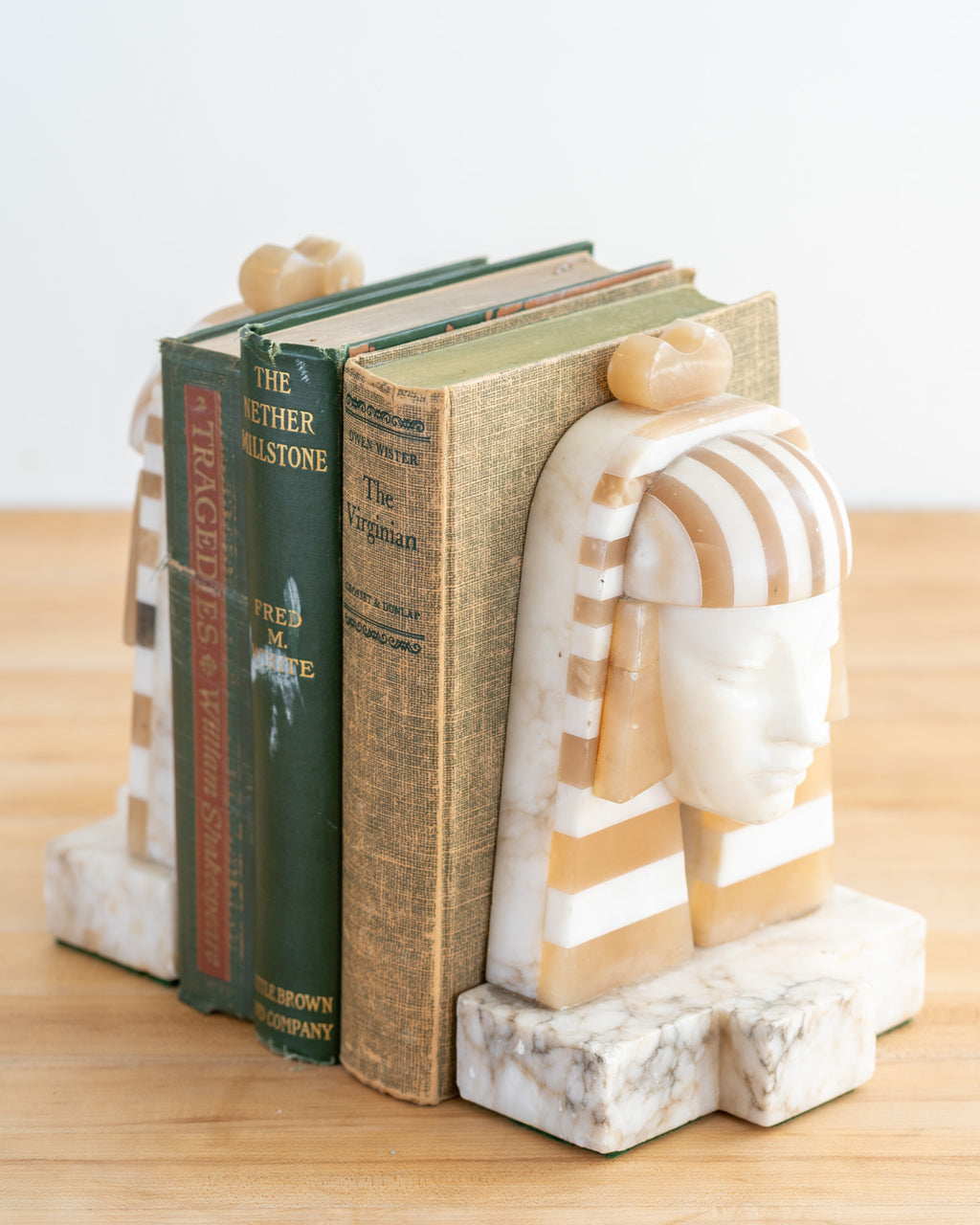 1920s Hand Carved Italian Alabaster Art Deco Bookends- Pair