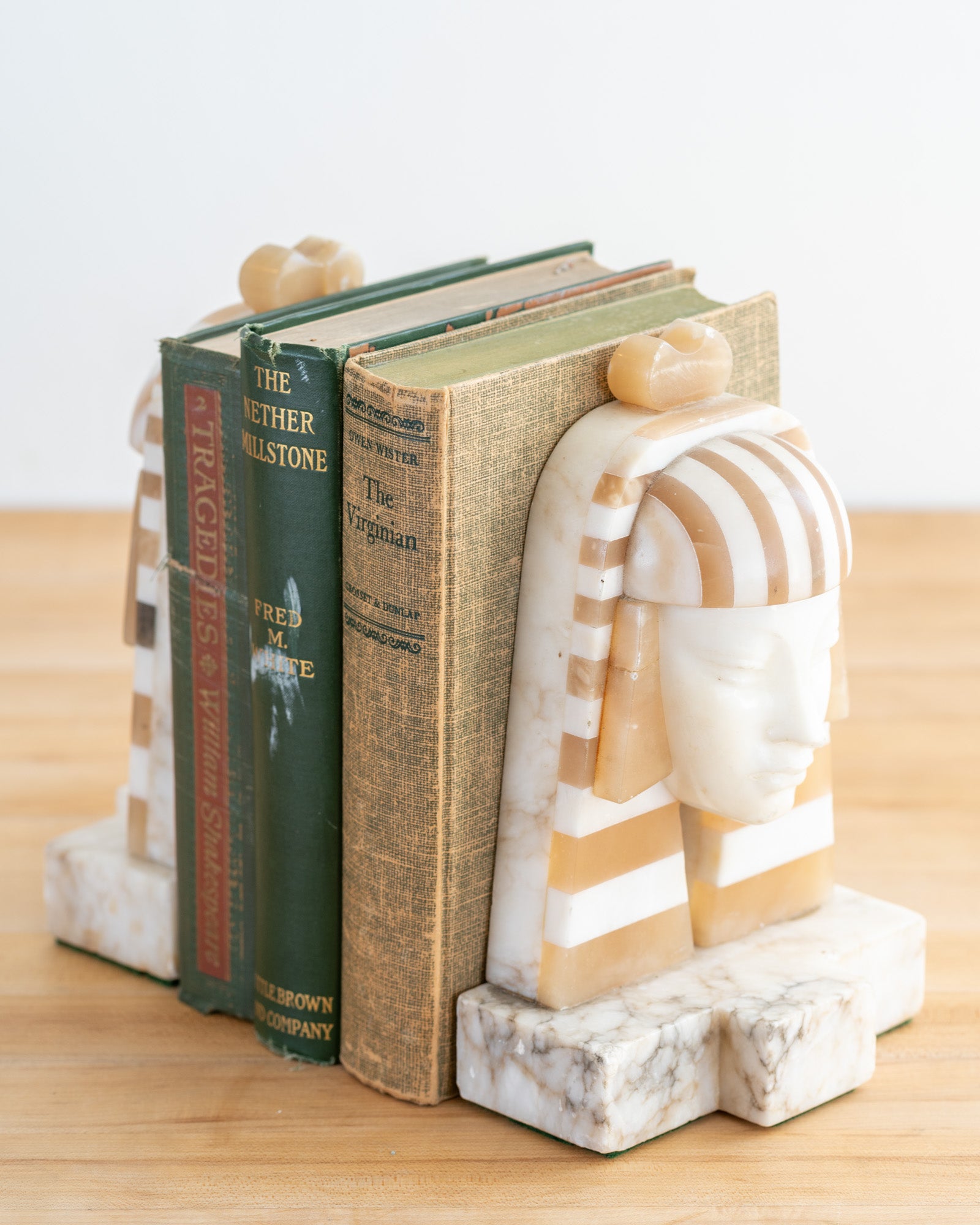 Pair of 1920's Hand Carved Italian Alabaster Art Deco Bookends