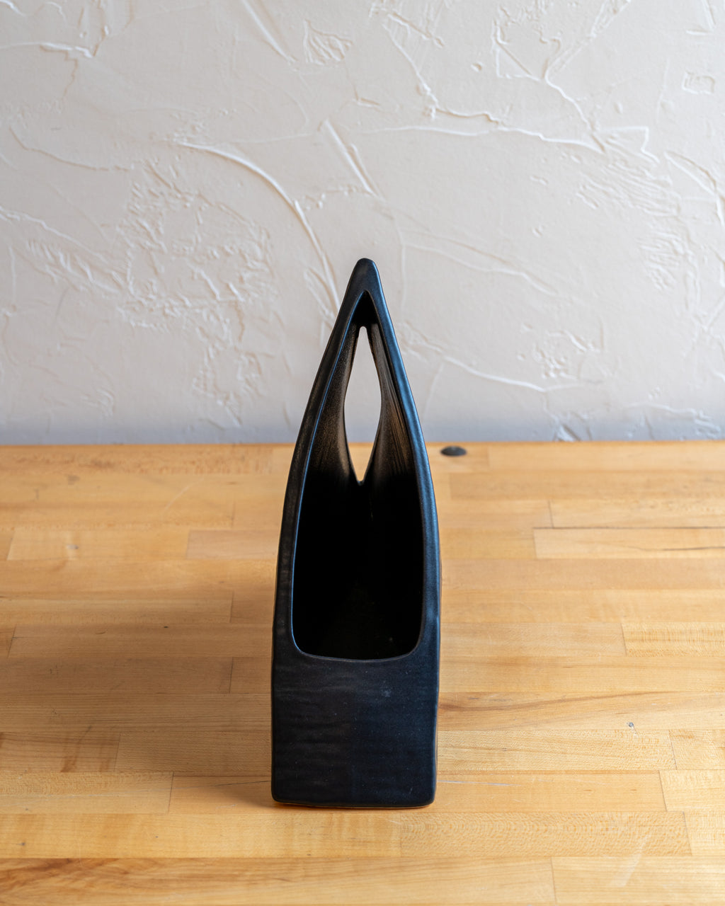 Vintage Black Ceramic Pyramid Ikebana Vase, Japan