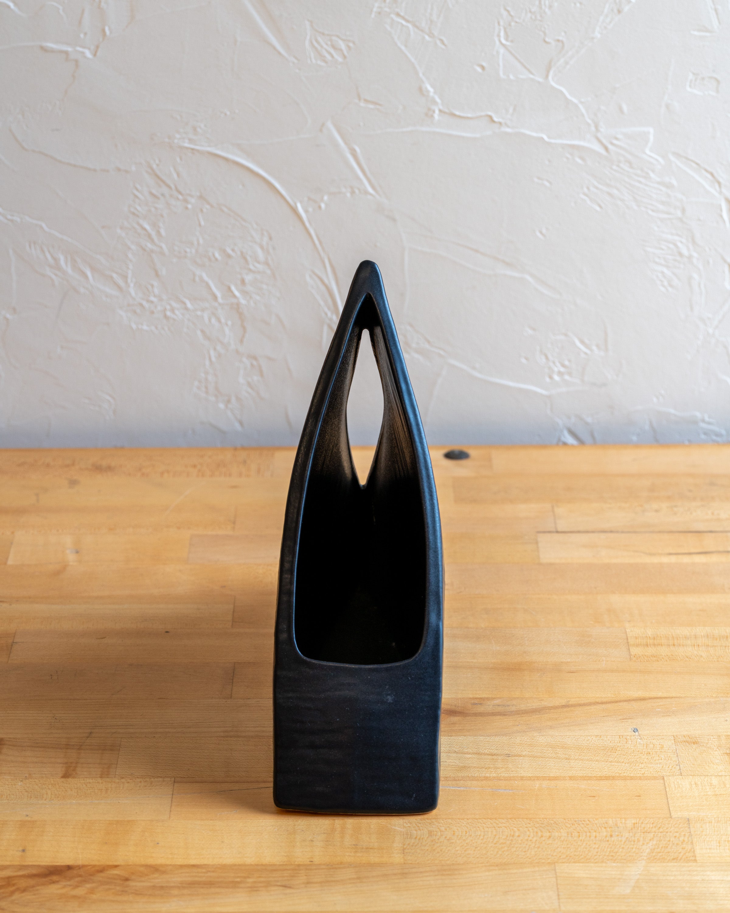 Vintage Black Ceramic Pyramid Ikebana Vase, Japan