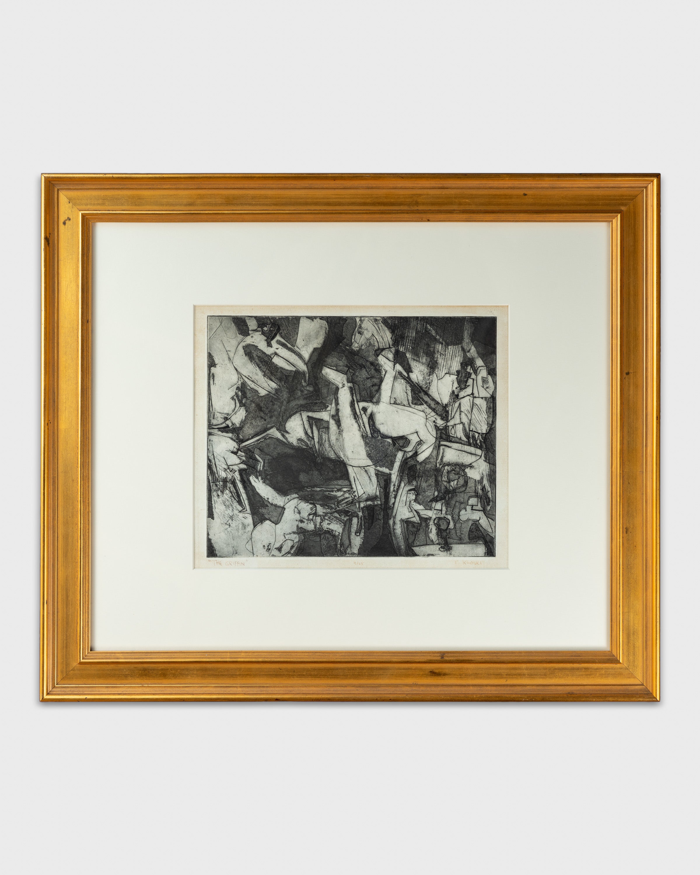 Vintage 1950s Framed Abstract Lithograph by Ted Kloski Entitled: The Griffin