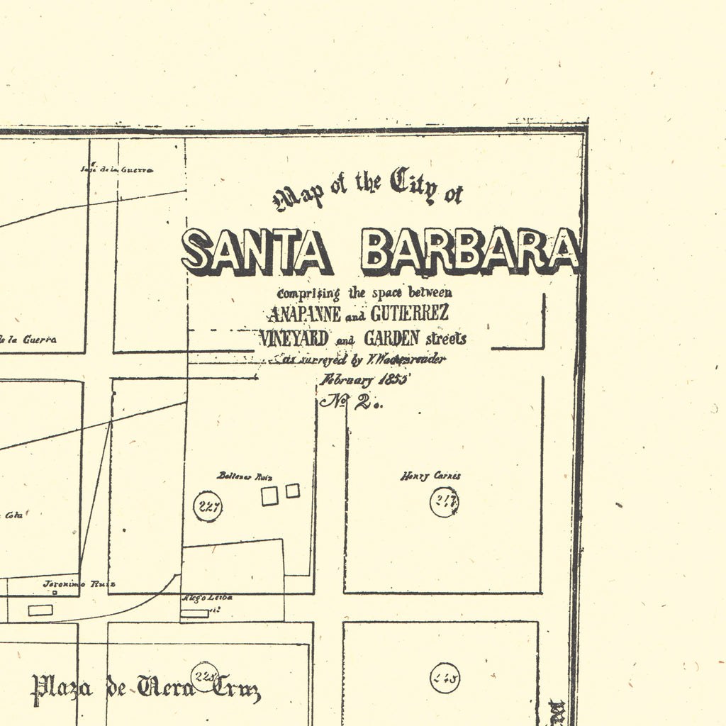 Santa Barbara Street Map Print From Antique 1855 Stamp