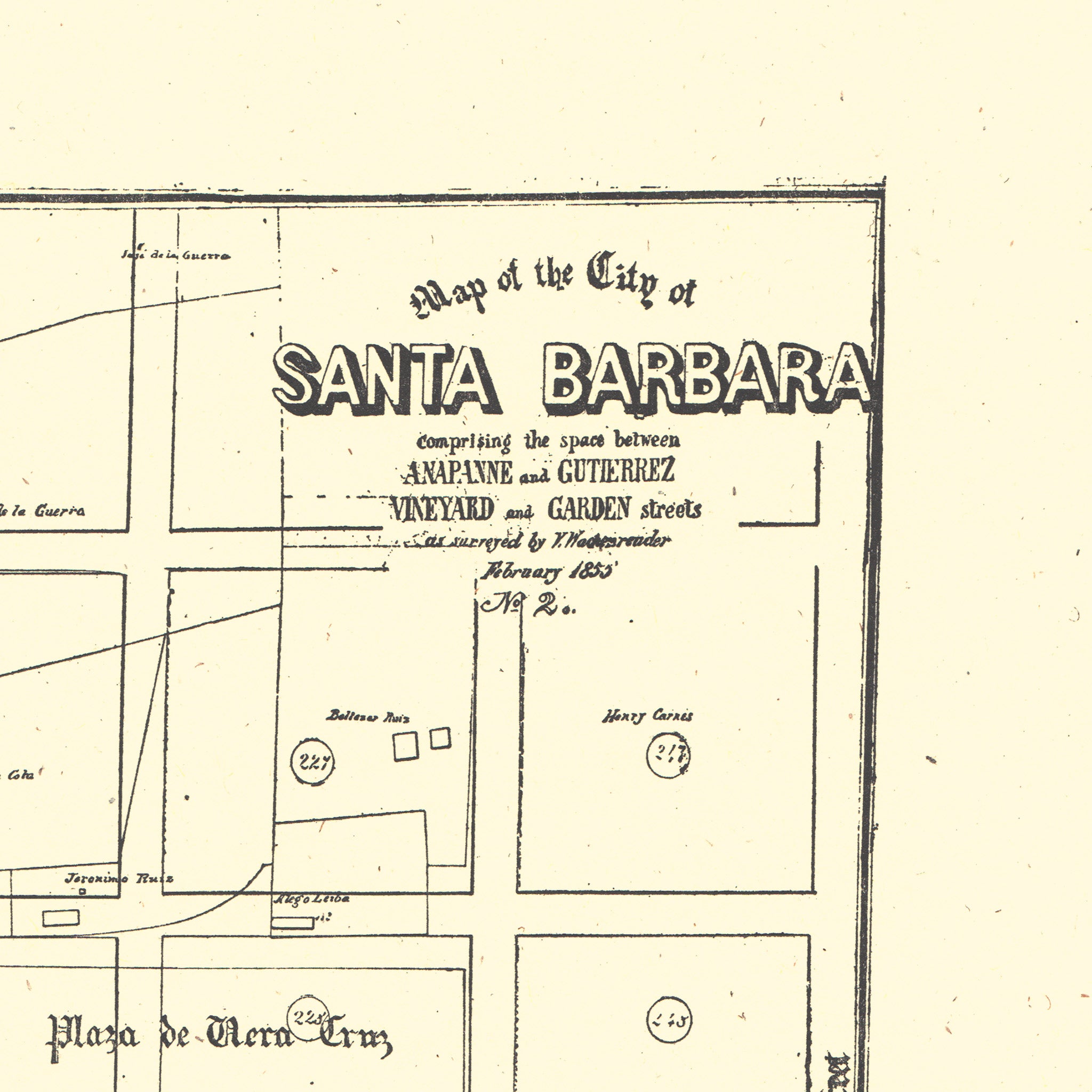 Santa Barbara Street Map Print From Antique 1855 Stamp