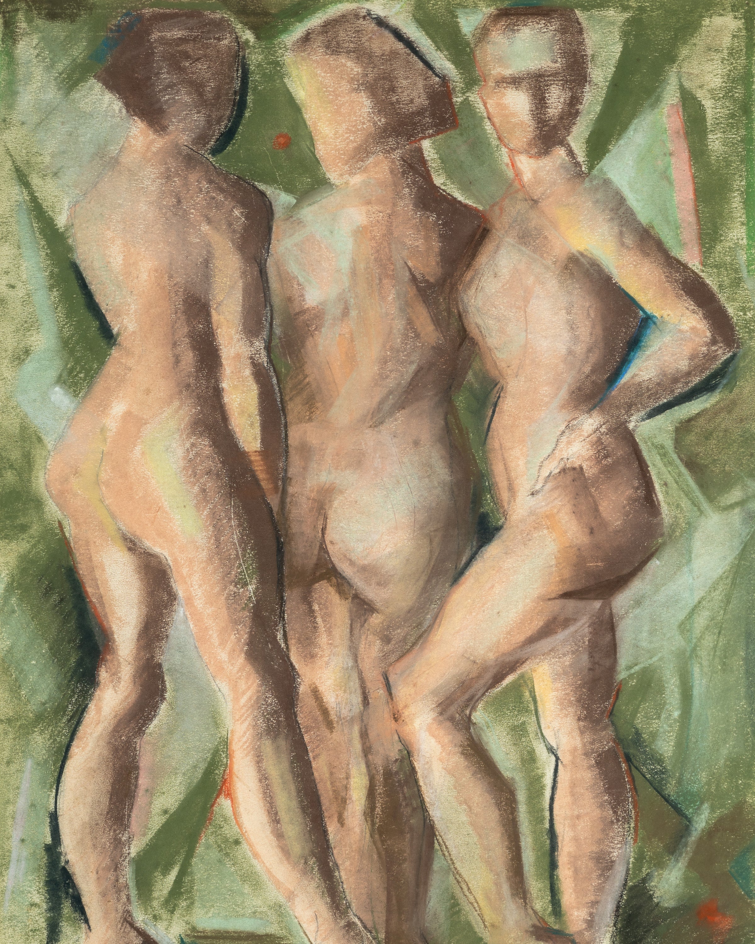 Mid-Century Oil Pastel Painting "Standing Nudes, 1957" by Mina Pulsifer