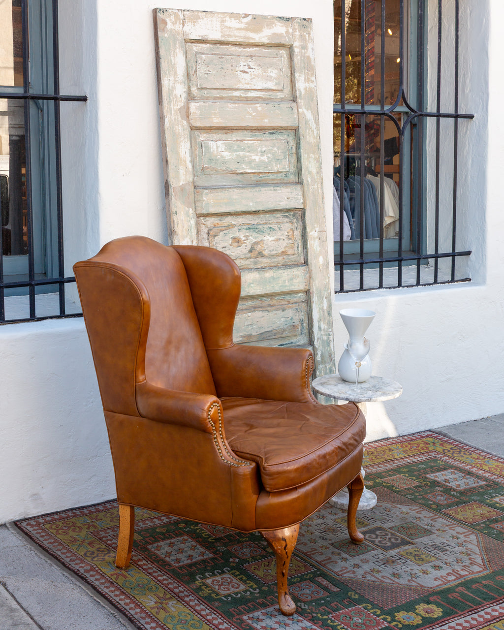 Vintage Brown Leather Wing Back Chair