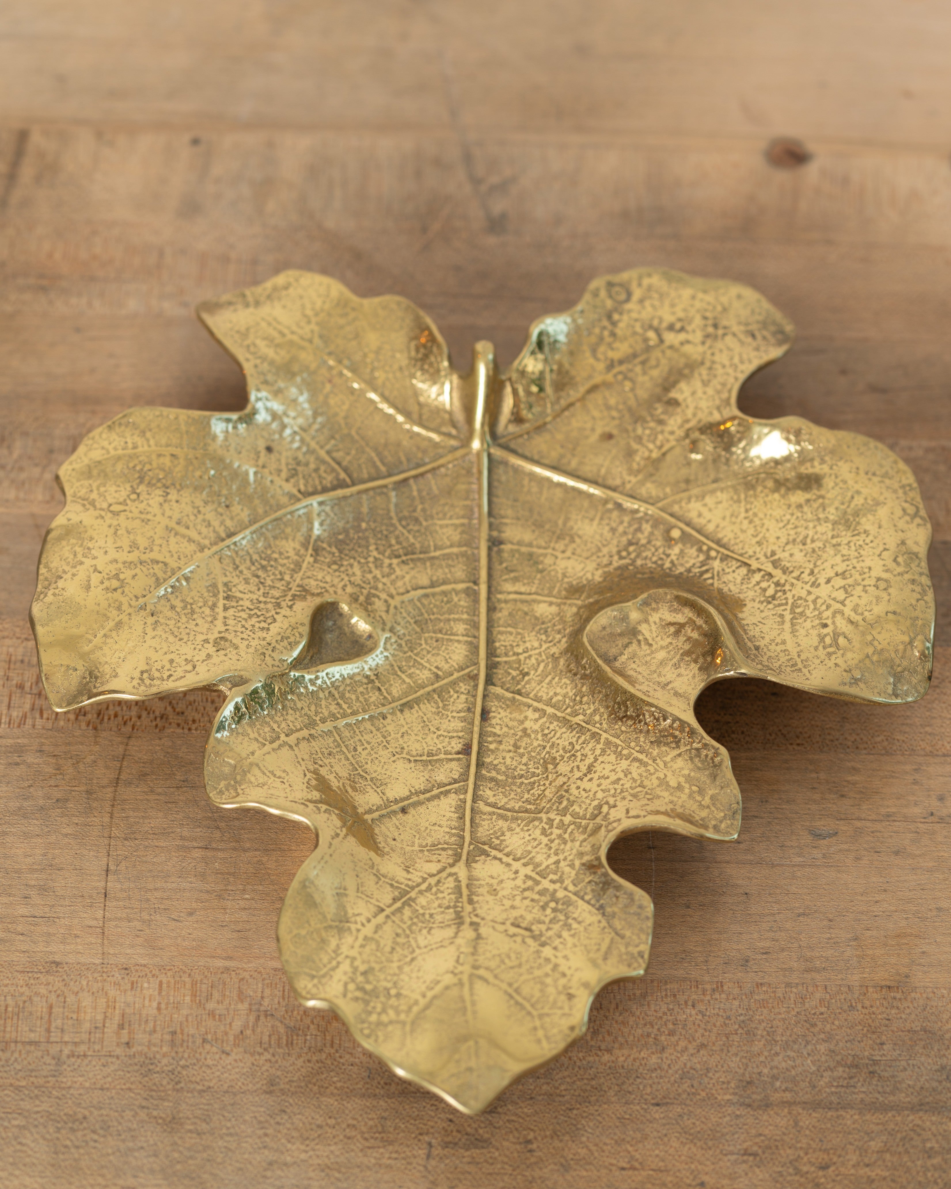 1950's Vintage Heavy Brass Oak Leaf Dish