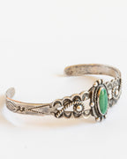 Vintage Fred Harvey Era Malachite Sterling SIlver Cuff Bracelet