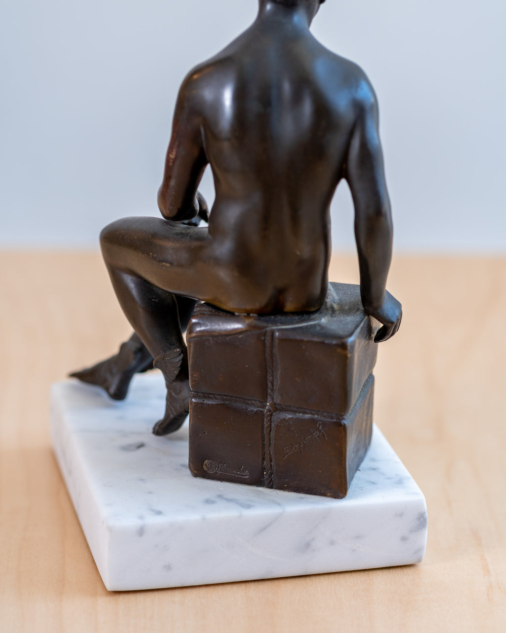 Vintage Figural bronze Sculpture Greek God Hermes, signed Schrimpf