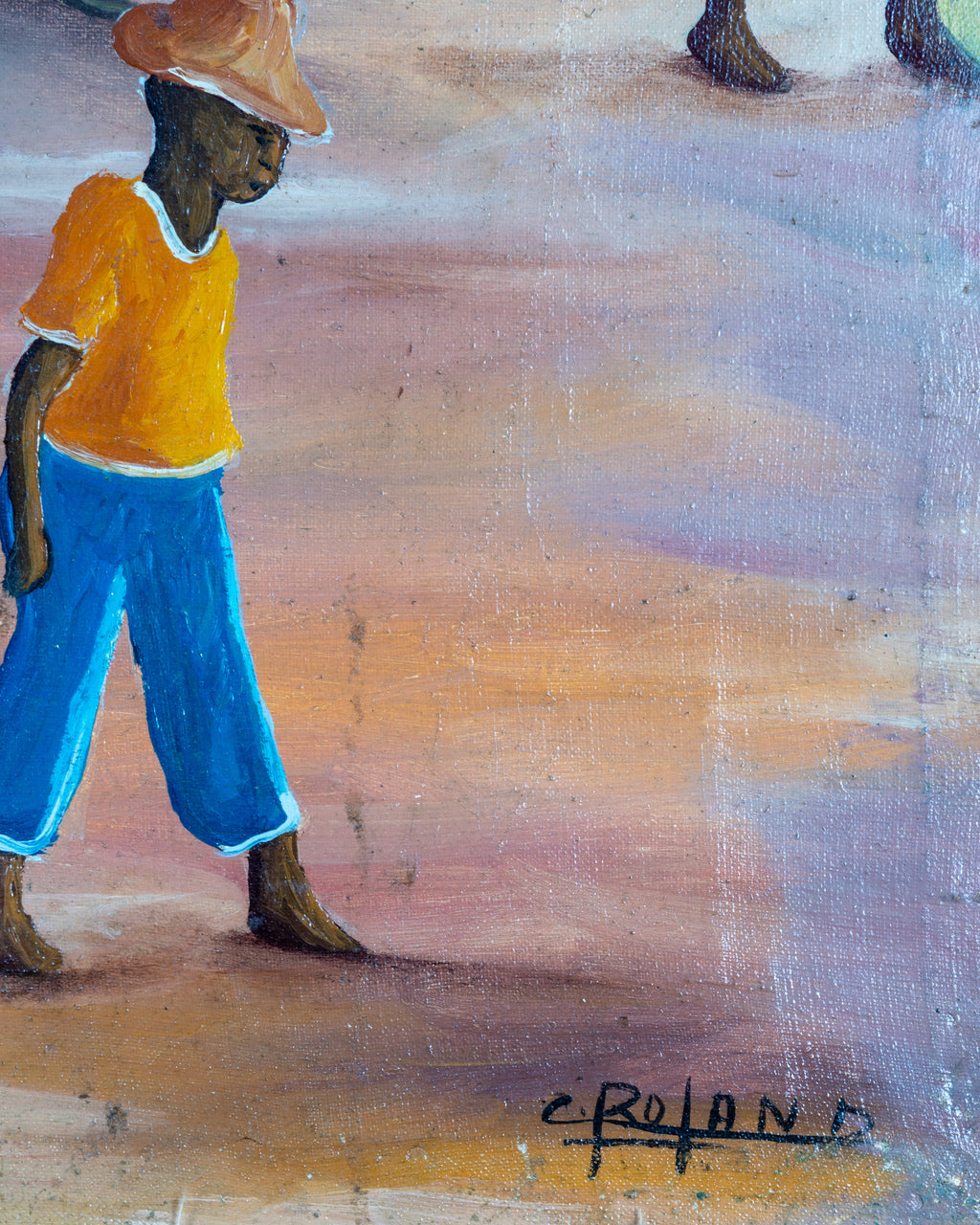 1940's Oil On Canvas Haitian Scene By C. Roland