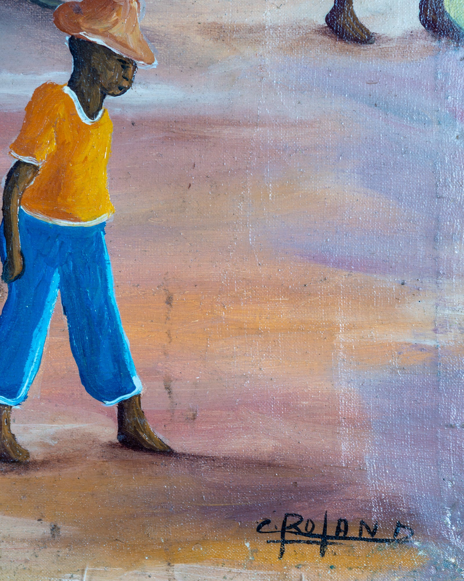 1940's Oil On Canvas Haitian Scene By C. Roland