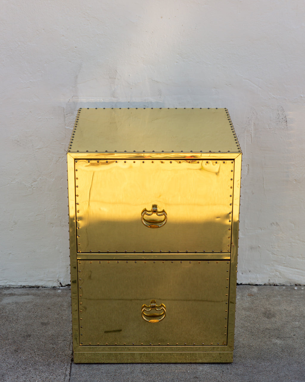Vintage Brass Clad Two Drawer Chest By Sarreid