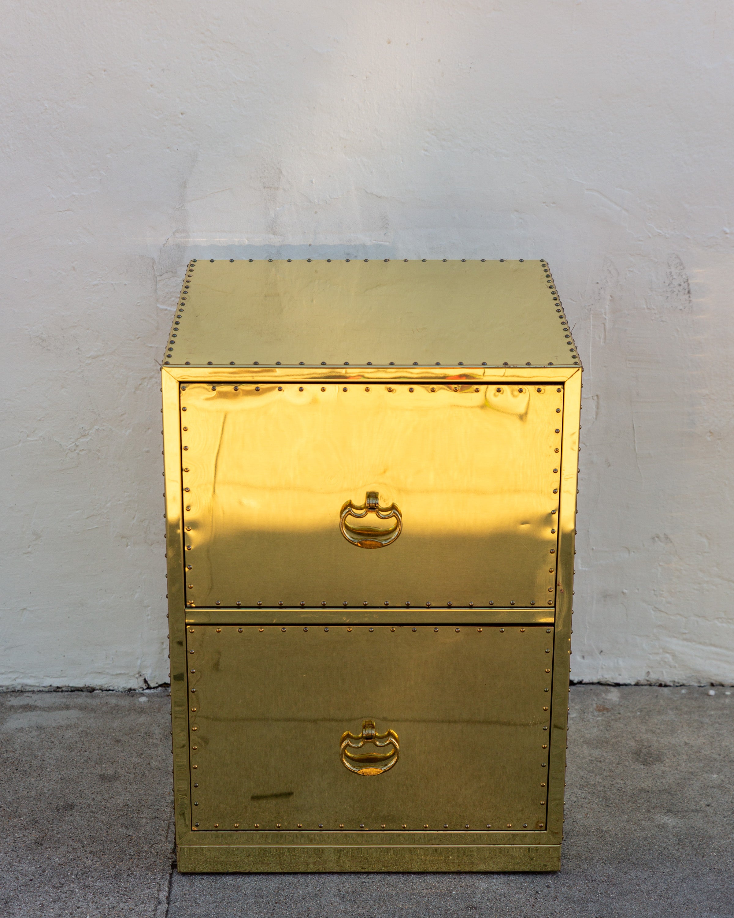 Vintage Brass Clad Two Drawer Chest By Sarreid