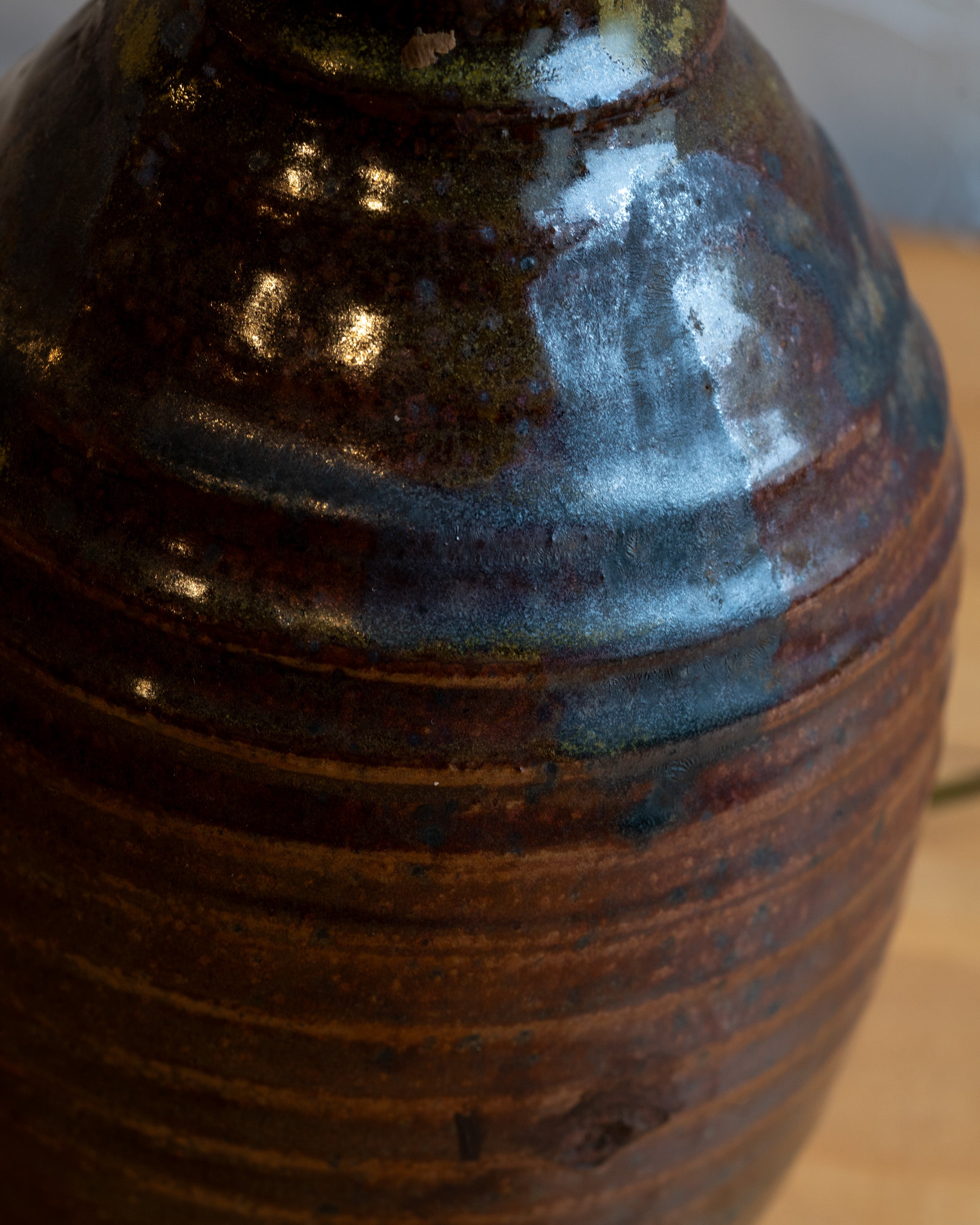 Vintage Ceramic Pot Lamp with Custom Silk Shade with Diffuser