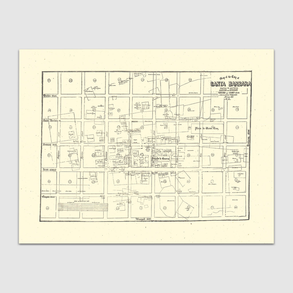 Santa Barbara Street Map Print From Antique 1855 Stamp
