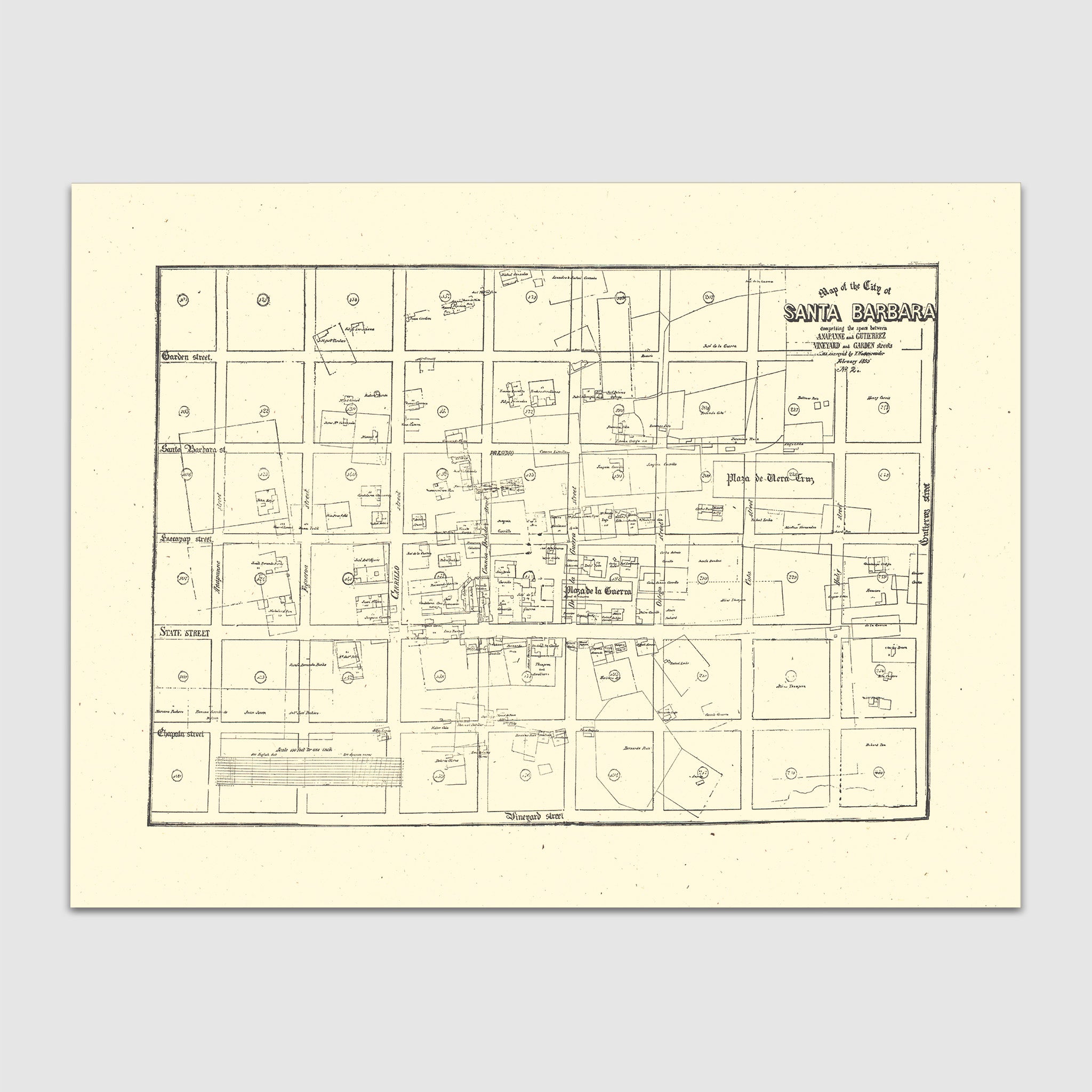 Santa Barbara Street Map Print From Antique 1855 Stamp