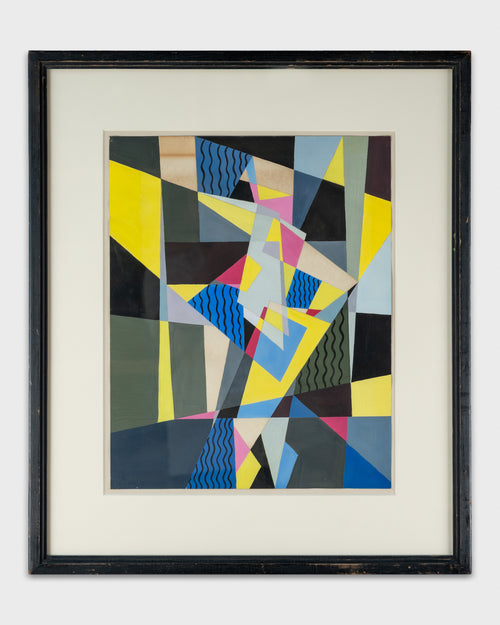 Framed 1940s cubist tempera painting on paper by Joel Rosen