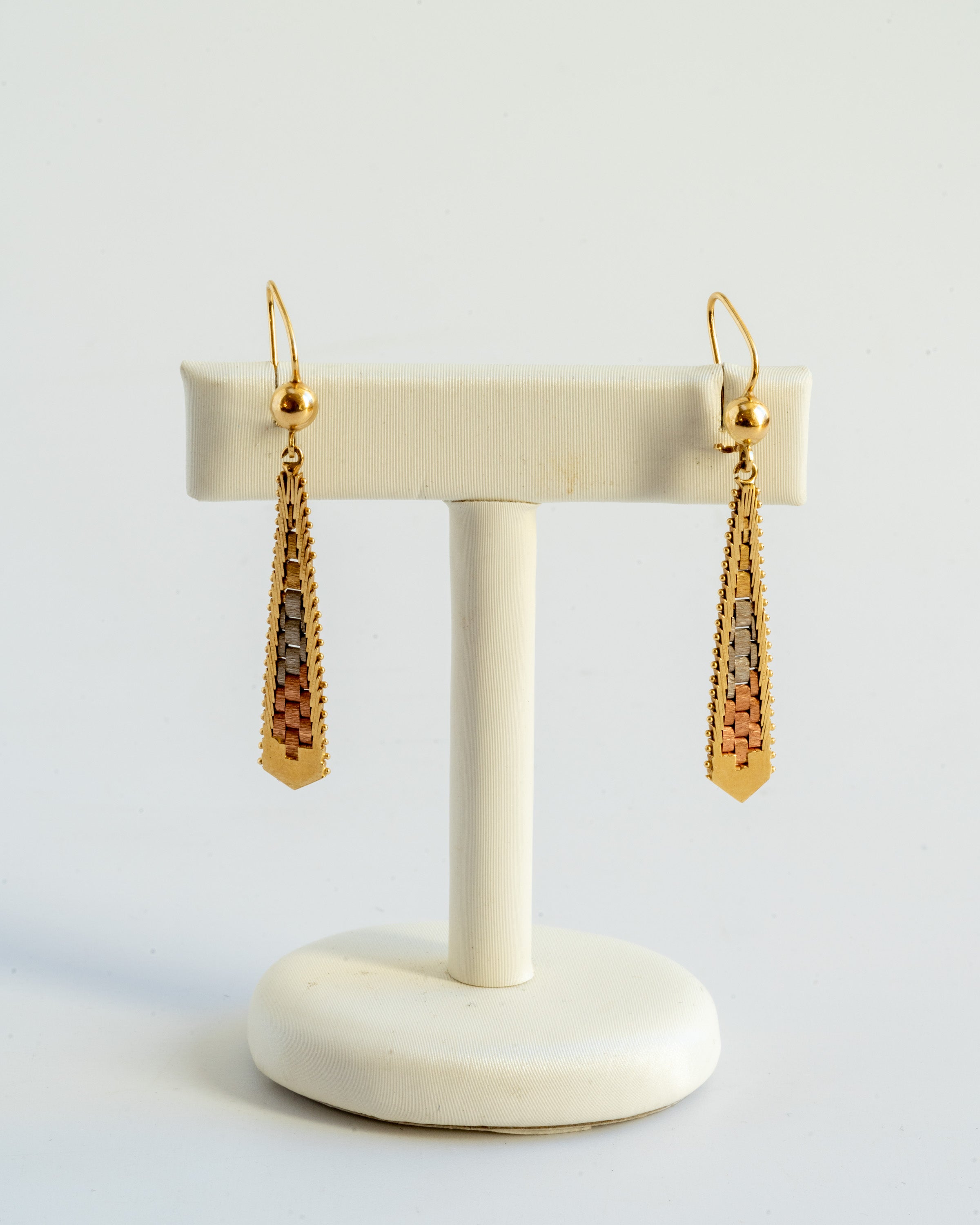 14k Gold Tricolor Dangle Earrings