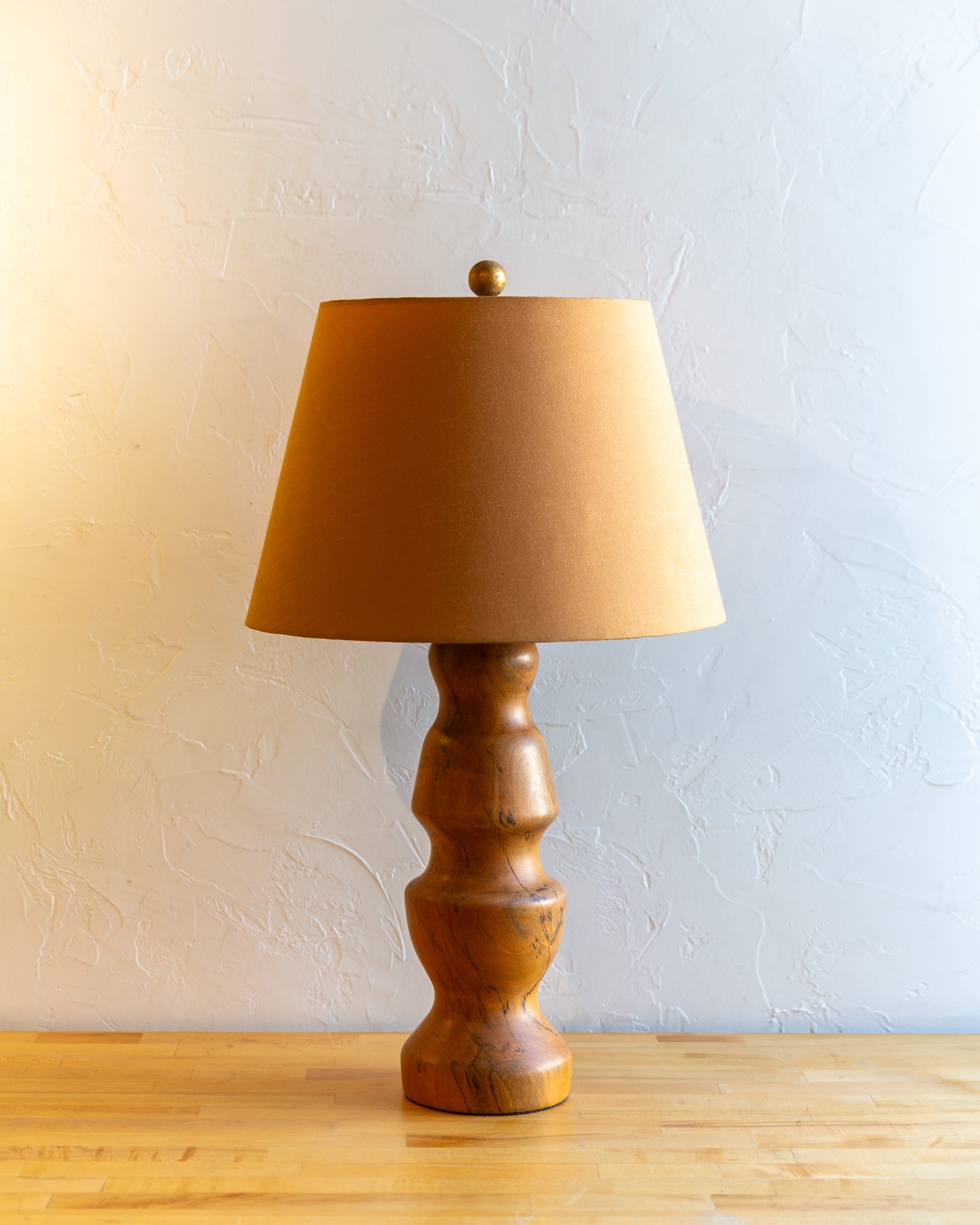 Vintage 1960s Turned Wood Table Lamp with Shade
