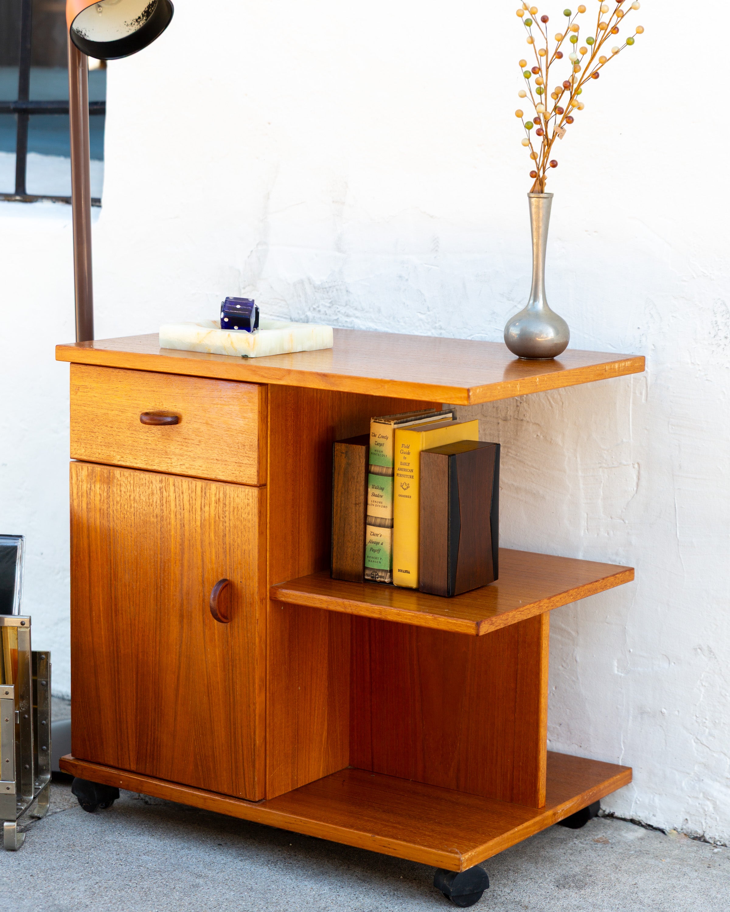 Vintage Danish Teak Rolling Cabinet Cart