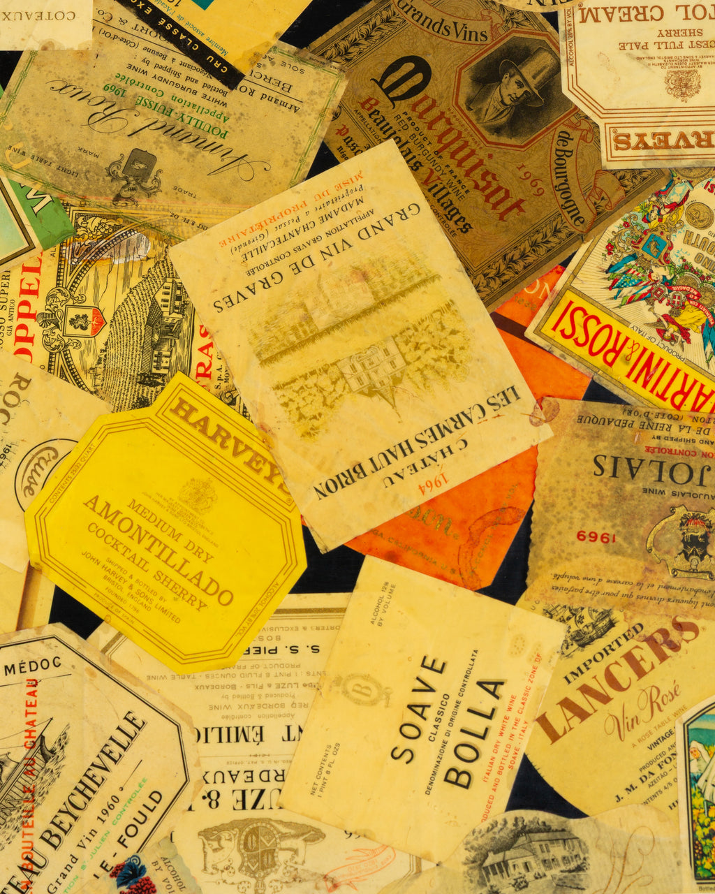 Homemade Decoupage Table with Vintage Wine Labels