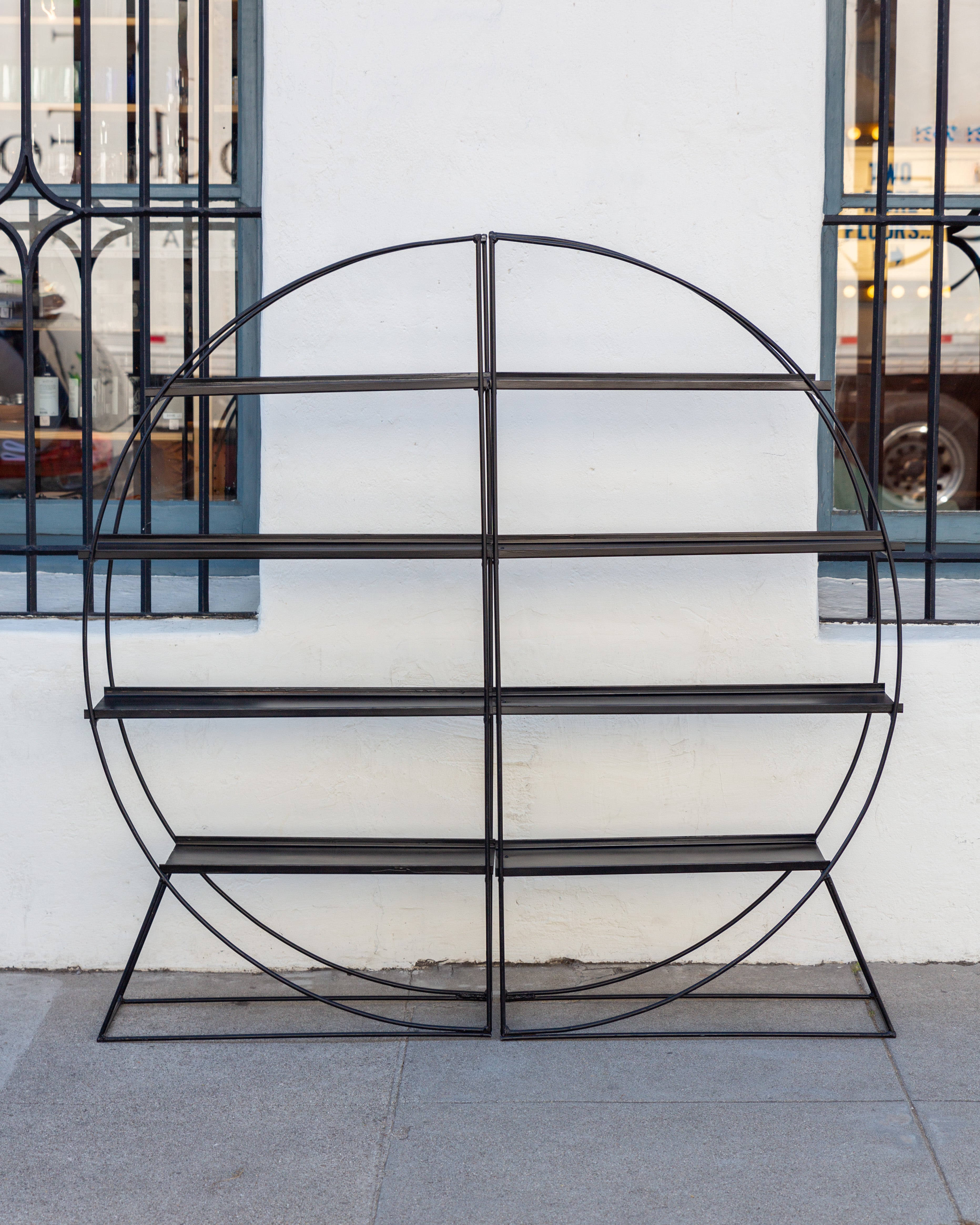 Mid Century Black Metal Full Moon Etagere Rack