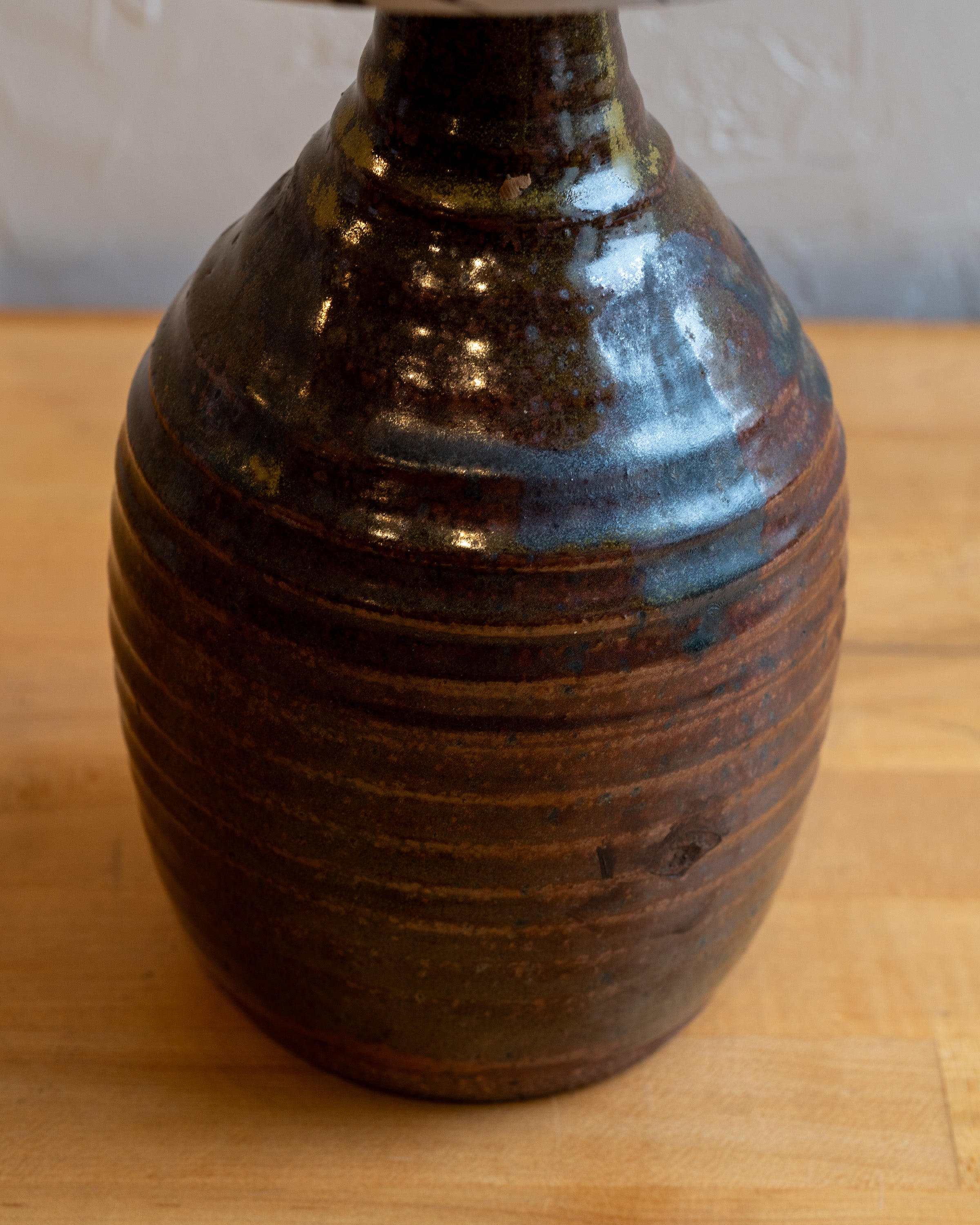 Vintage Ceramic Pot Lamp with Custom Silk Shade with Diffuser