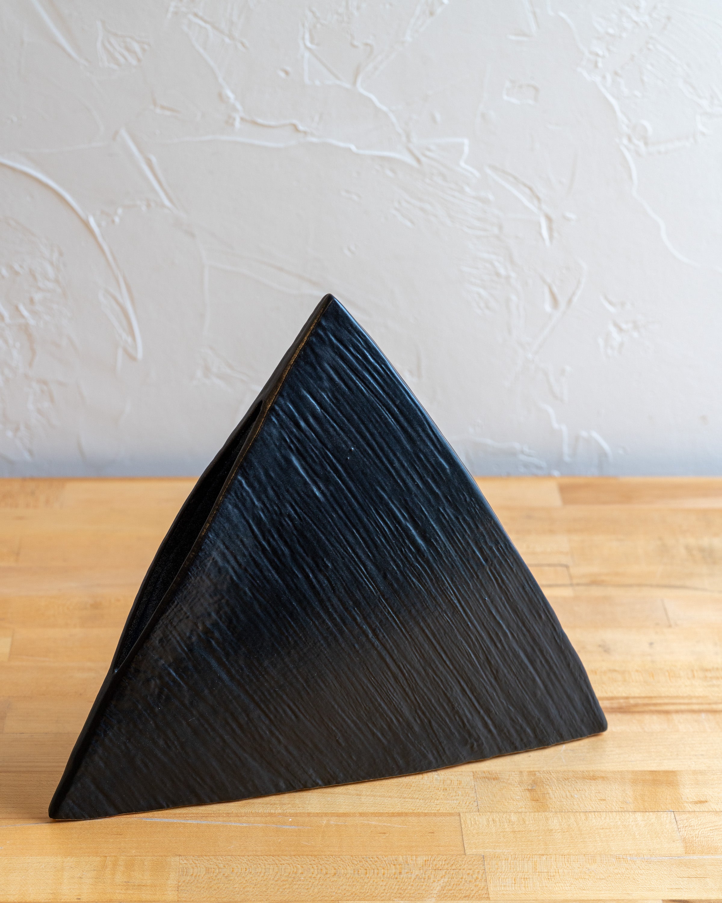Vintage Black Ceramic Pyramid Ikebana Vase, Japan
