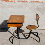 Jean Prouvé Mid-Century Student Desk in Oak and Enameled Steel