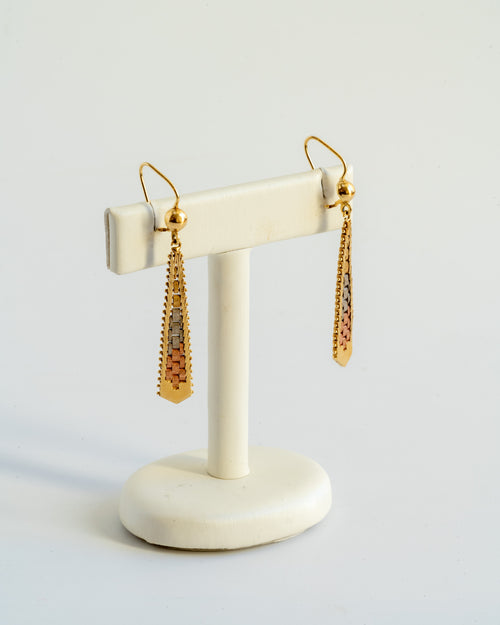 14k Gold Tricolor Dangle Earrings