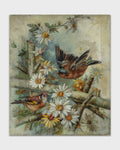 Antique 1890's-1900 Oil on Canvas Painting of Robins and Daisies