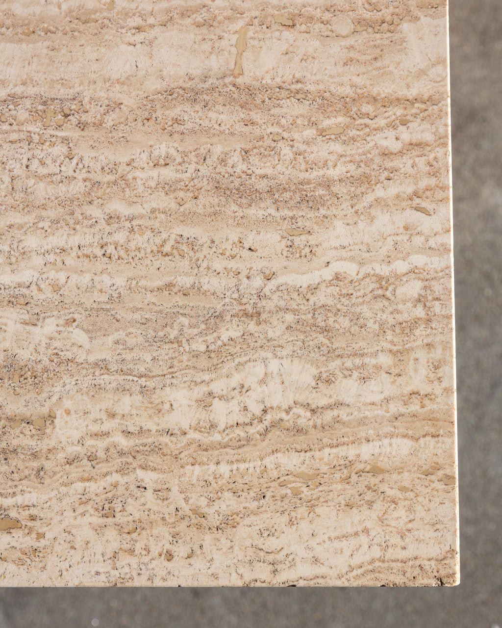 Vintage Hand Forged Iron Sculptural Table Base with Travertine Marble Top