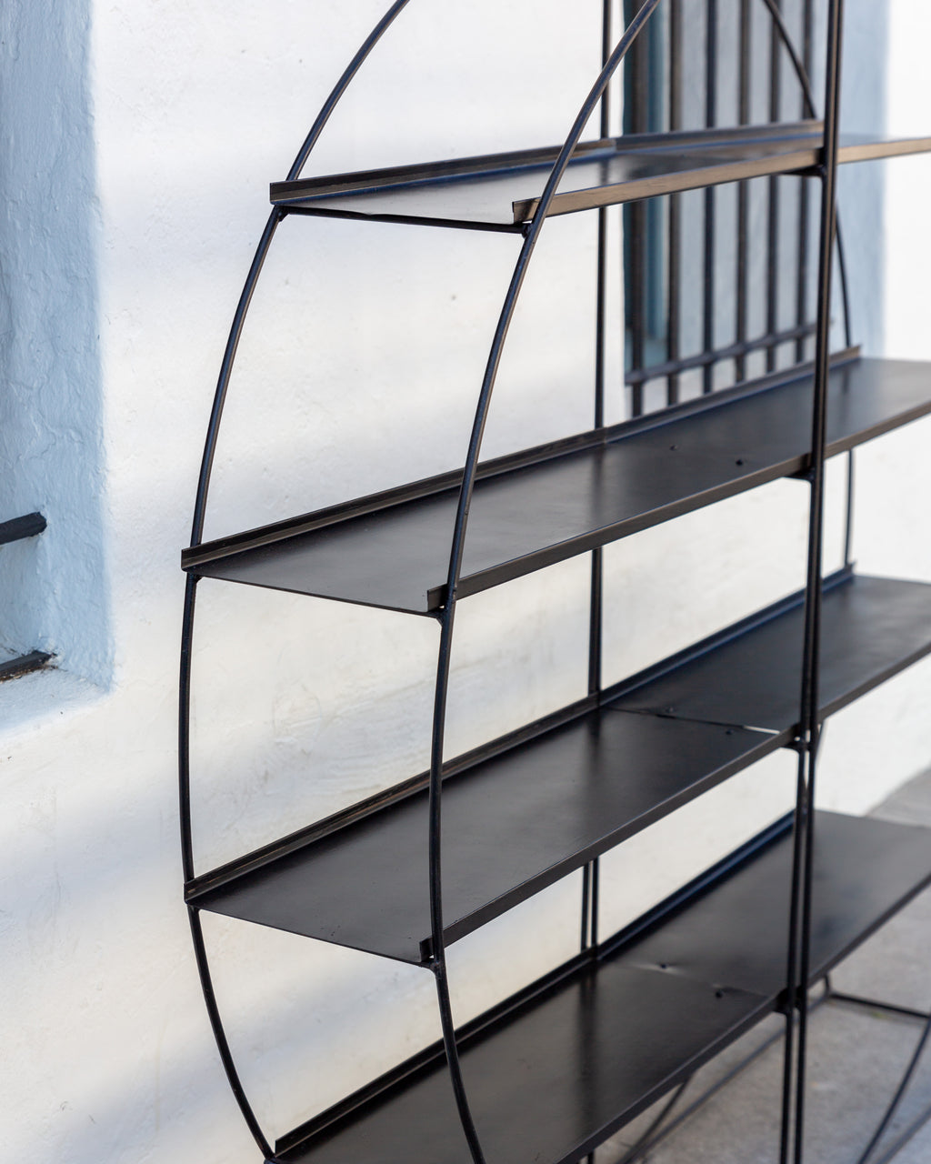 Mid Century Black Metal Full Moon Etagere Rack