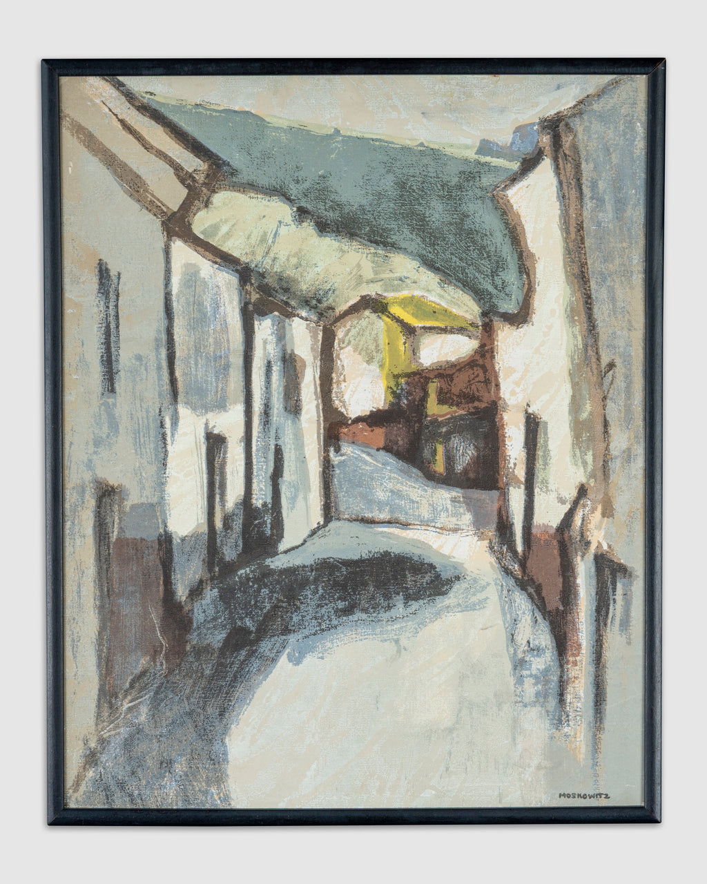 Vintage Modern Abstract Serigraph " Street With Houses #1"