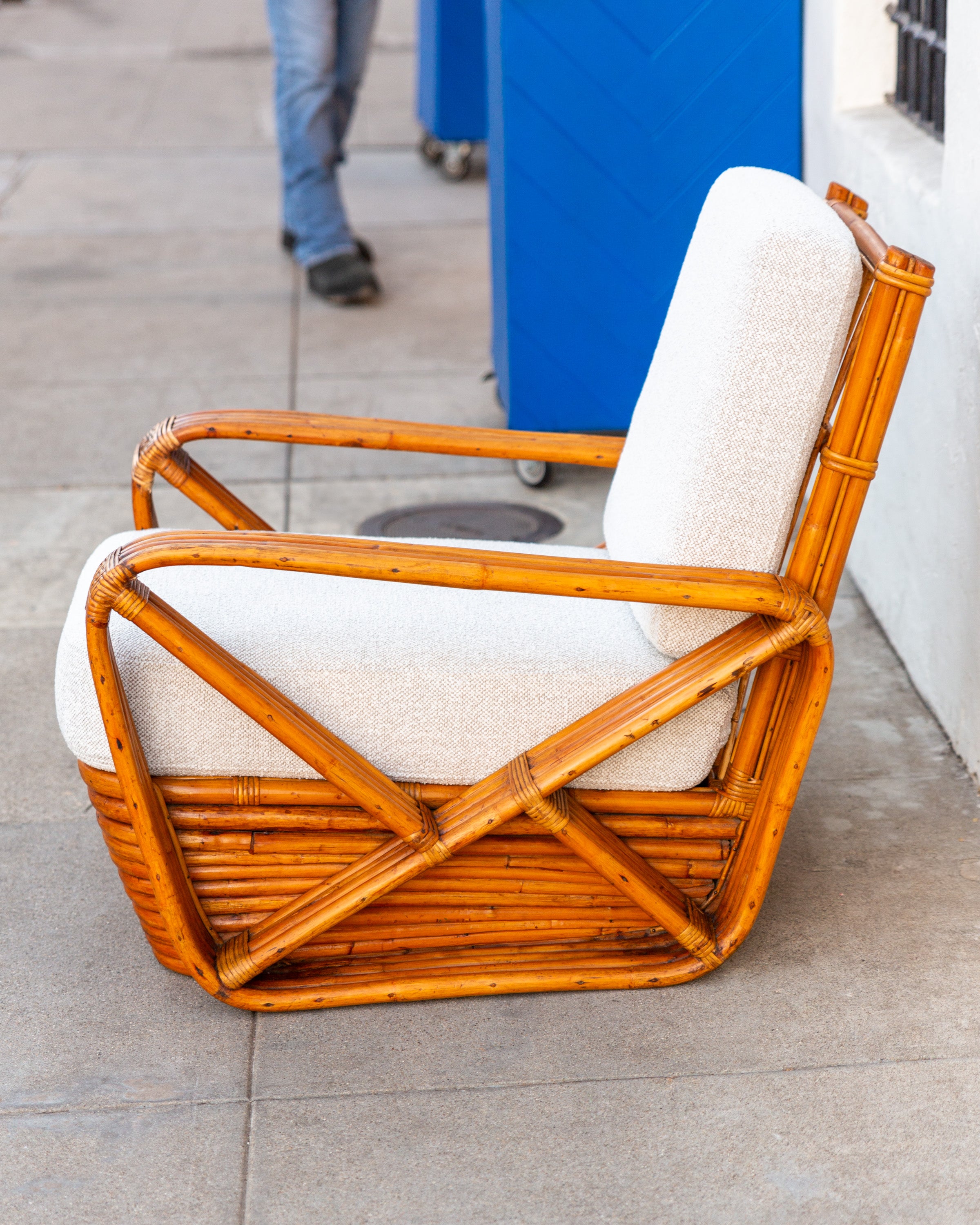 1940's Rattan Chair in the Style of Paul Frankl with New Giati Upholstery