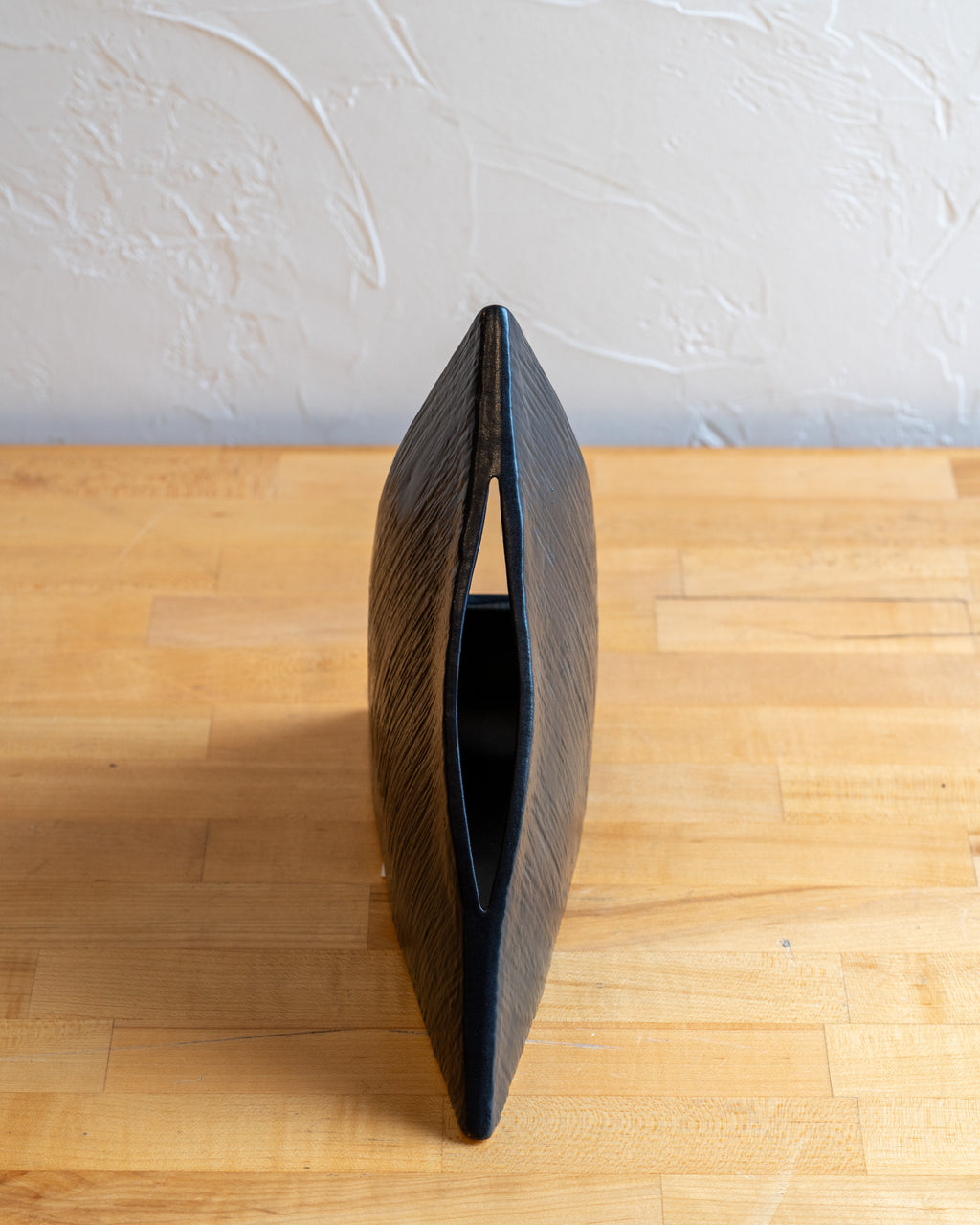 Vintage Black Ceramic Pyramid Ikebana Vase, Japan