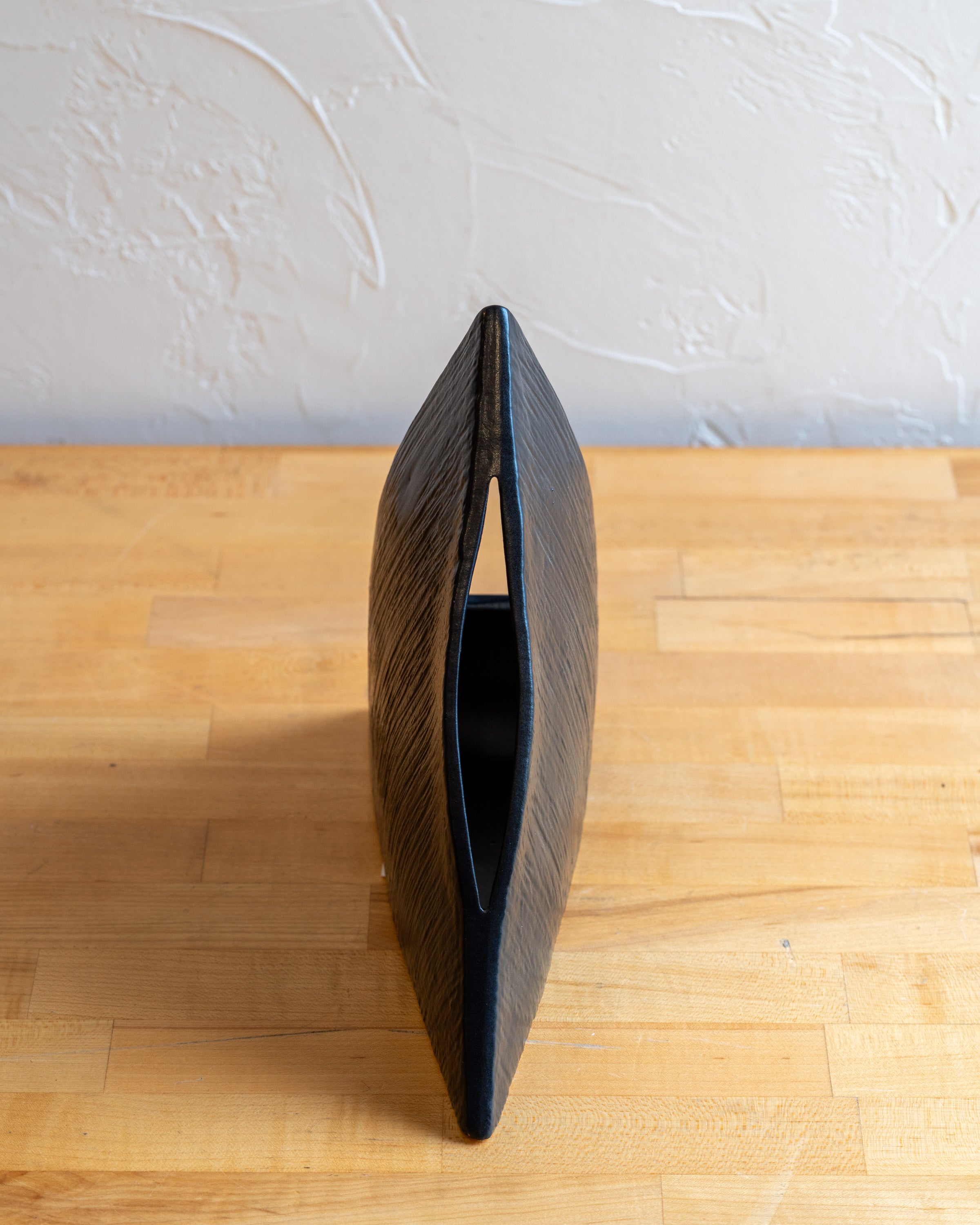 Vintage Black Ceramic Pyramid Ikebana Vase, Japan